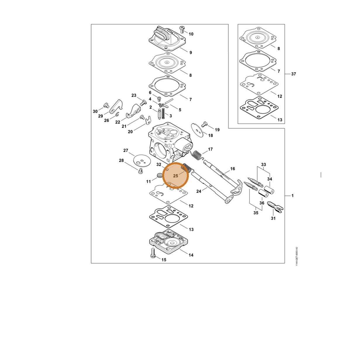 STIHL part 1144-122-3203 — IPL diagram snippet (6x zoom, amber highlight)