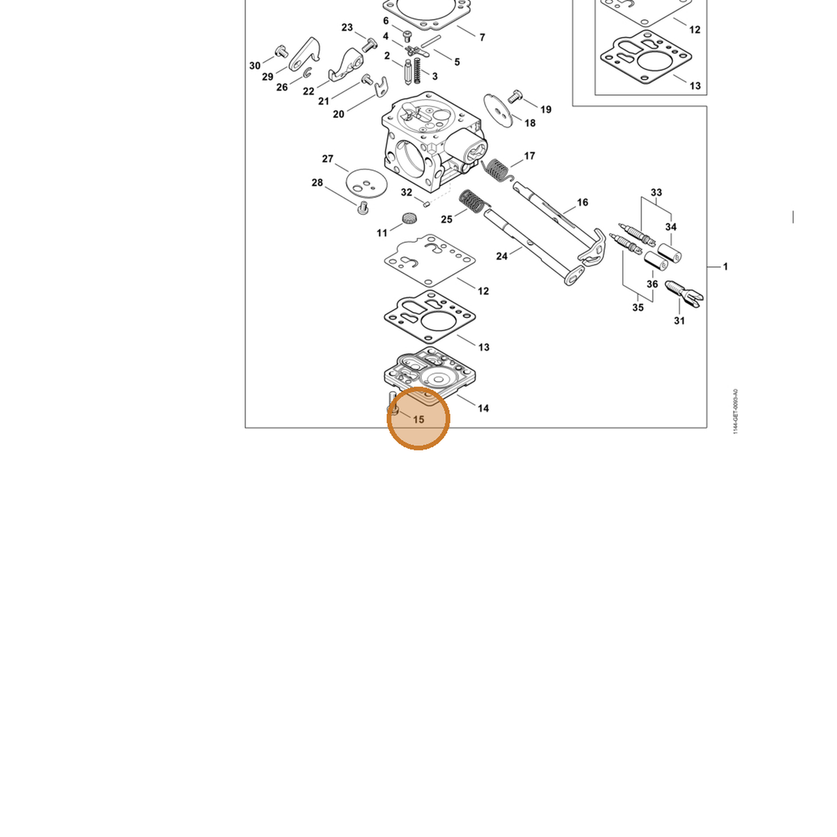 STIHL part 1144-122-7101 — IPL diagram snippet (6x zoom, amber highlight)