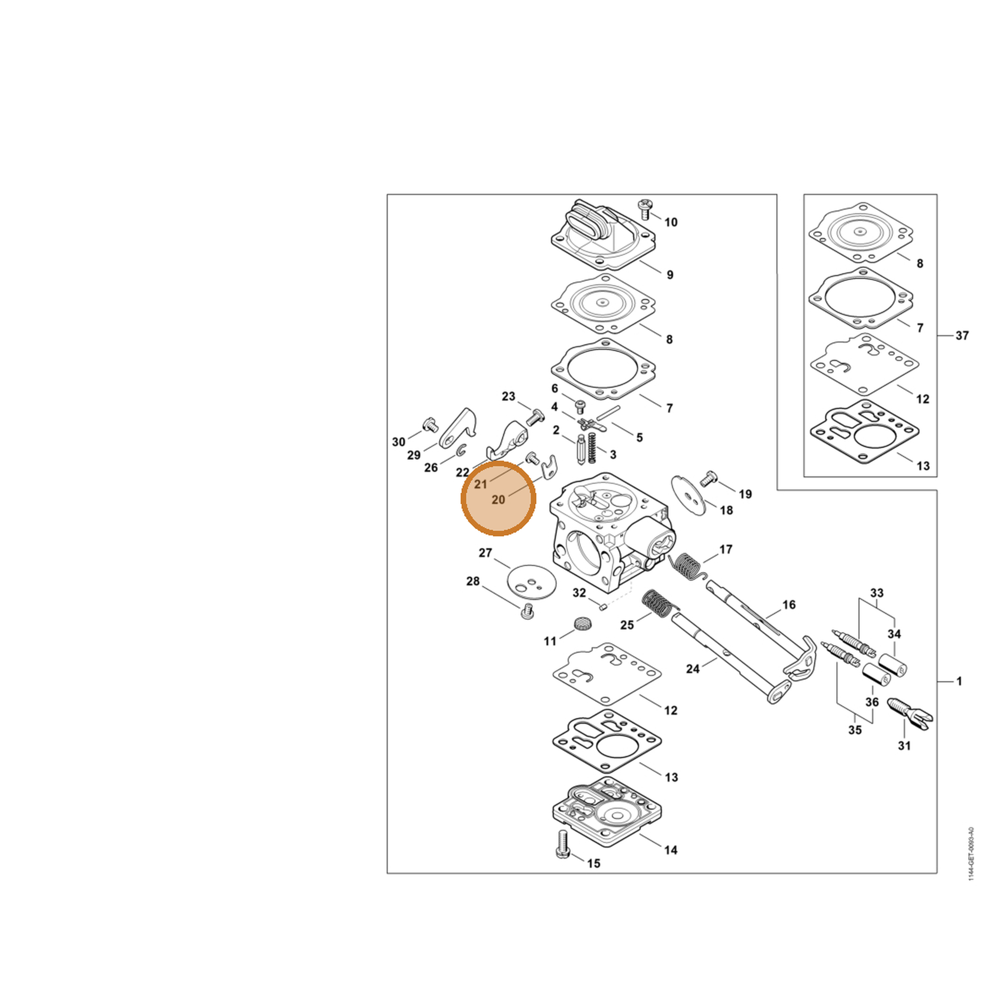 STIHL part 1144-122-9300 — IPL diagram snippet (6x zoom, amber highlight)