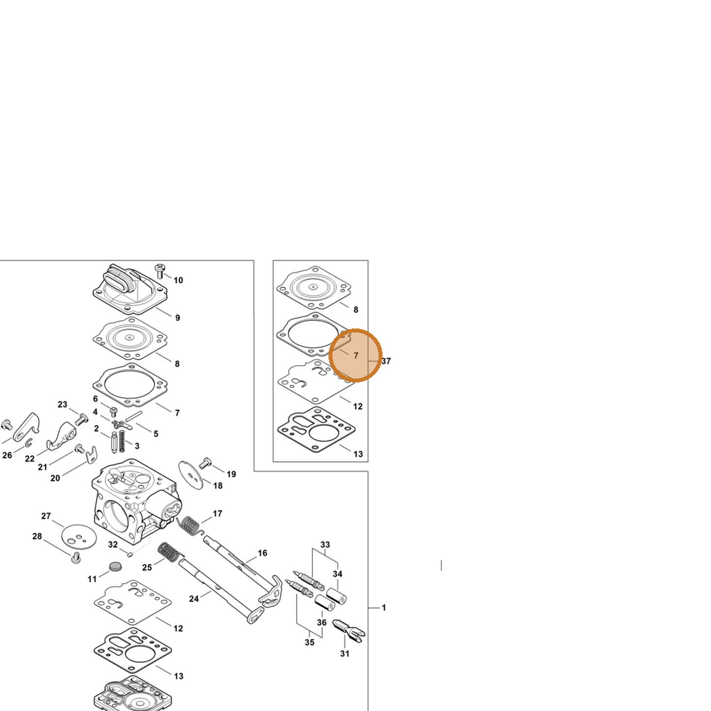 STIHL part 1144-129-0901 — IPL diagram snippet (6x zoom, amber highlight)