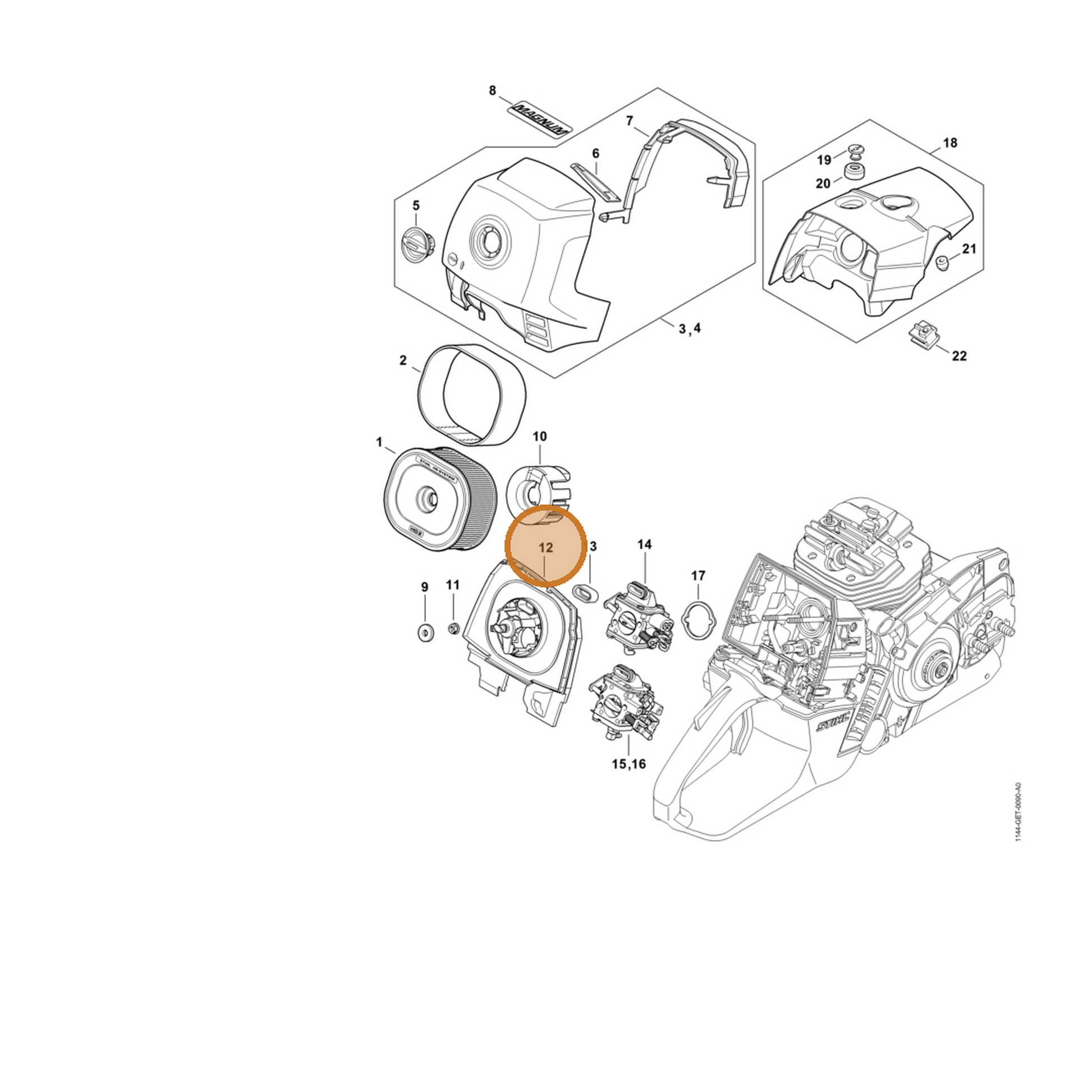 STIHL part 1144-140-1200 — IPL diagram snippet (6x zoom, amber highlight)