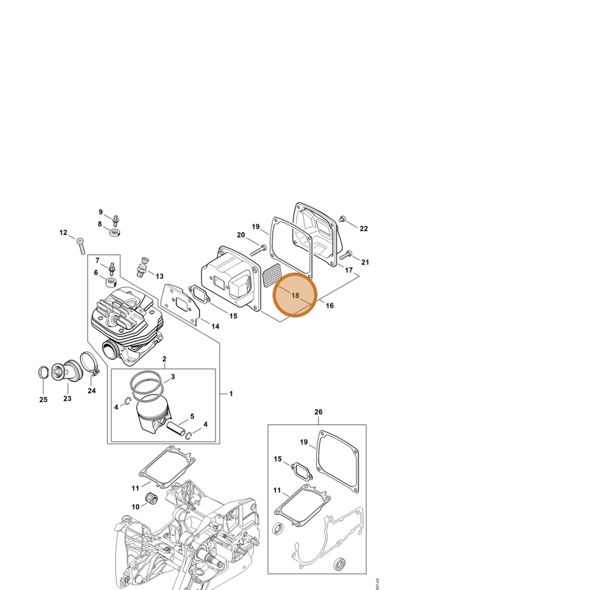 STIHL part 1144-141-9001 — IPL diagram snippet (6x zoom, amber highlight)