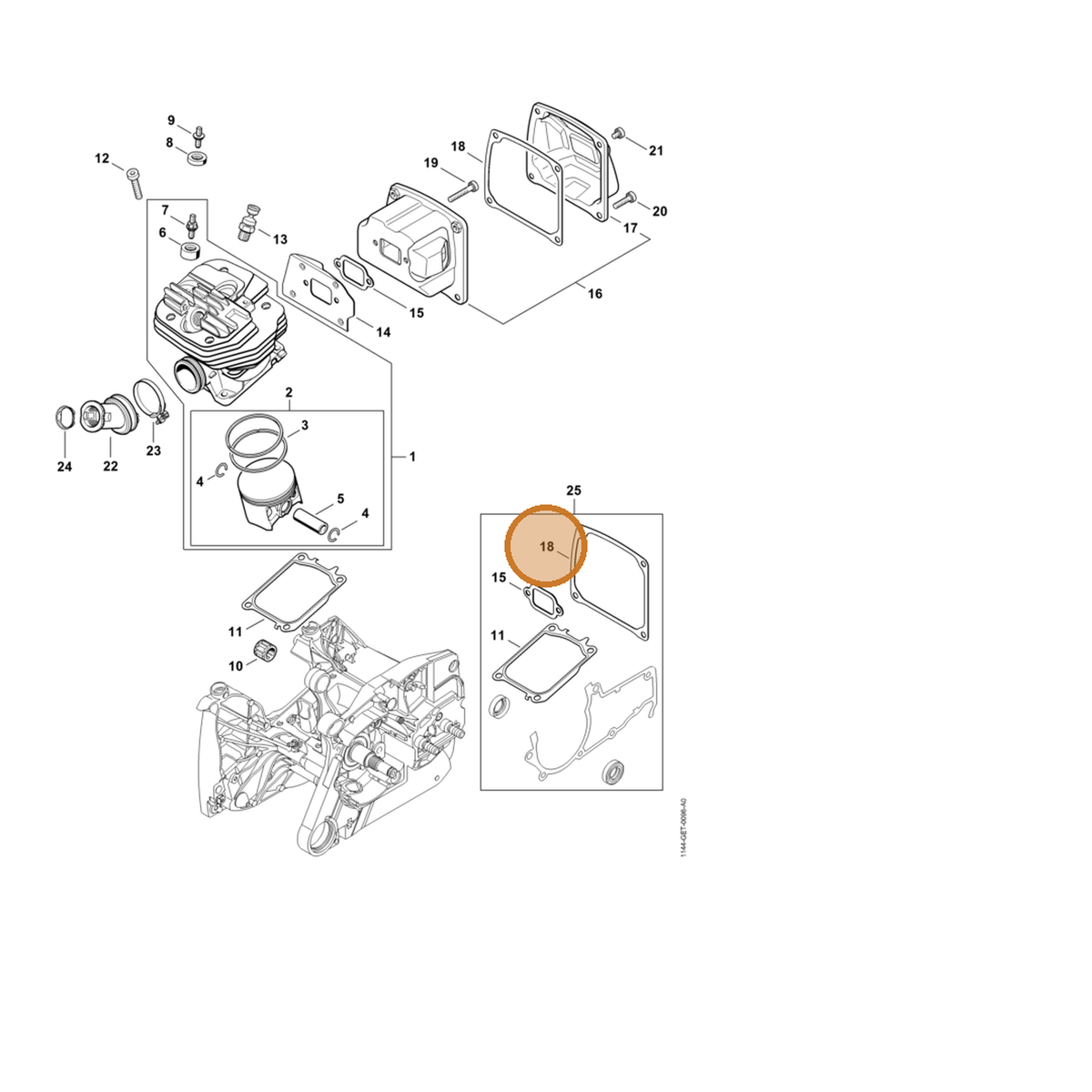 STIHL part 1144-149-0500 — IPL diagram snippet (6x zoom, amber highlight)