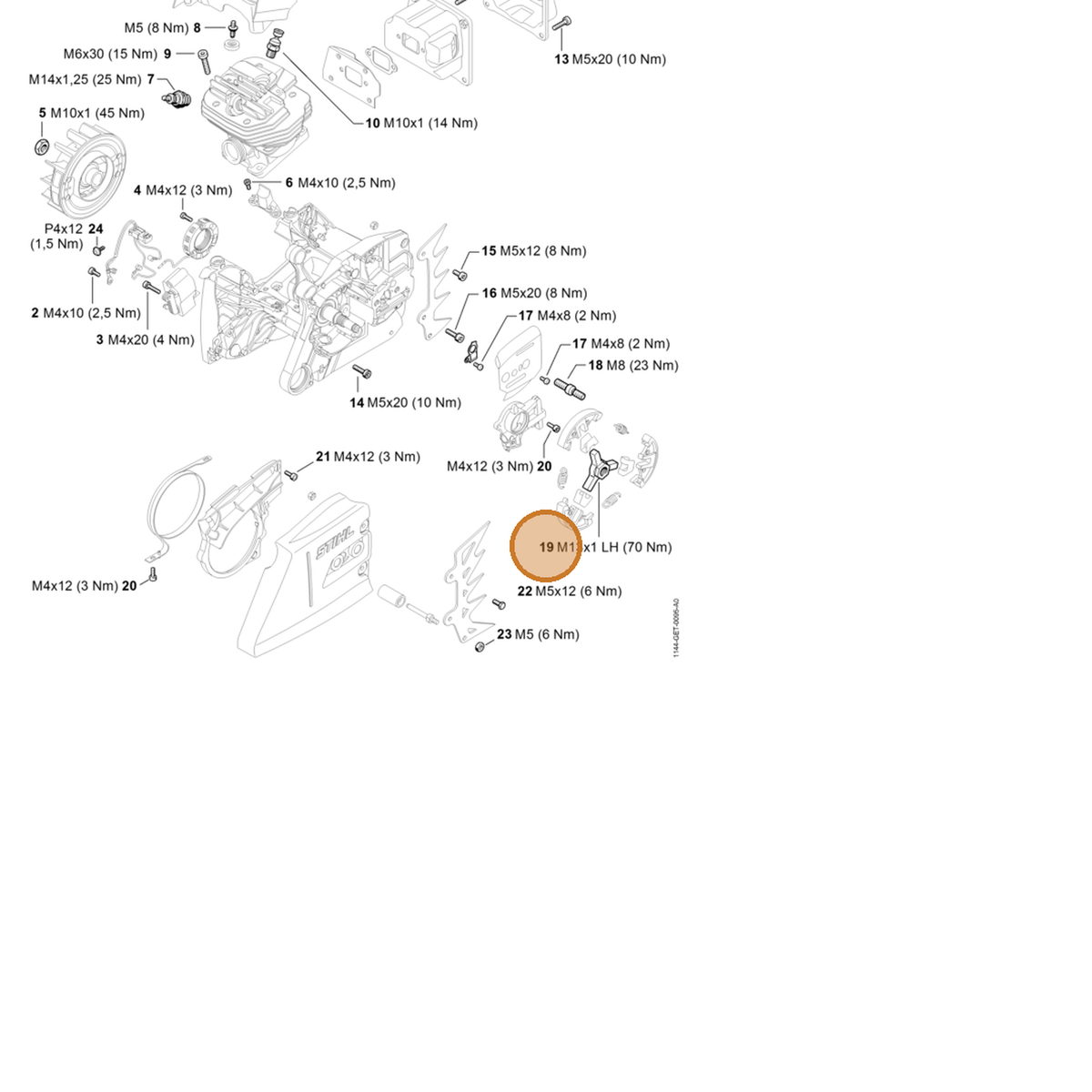 STIHL part 1144-160-2001 — IPL diagram snippet (6x zoom, amber highlight)