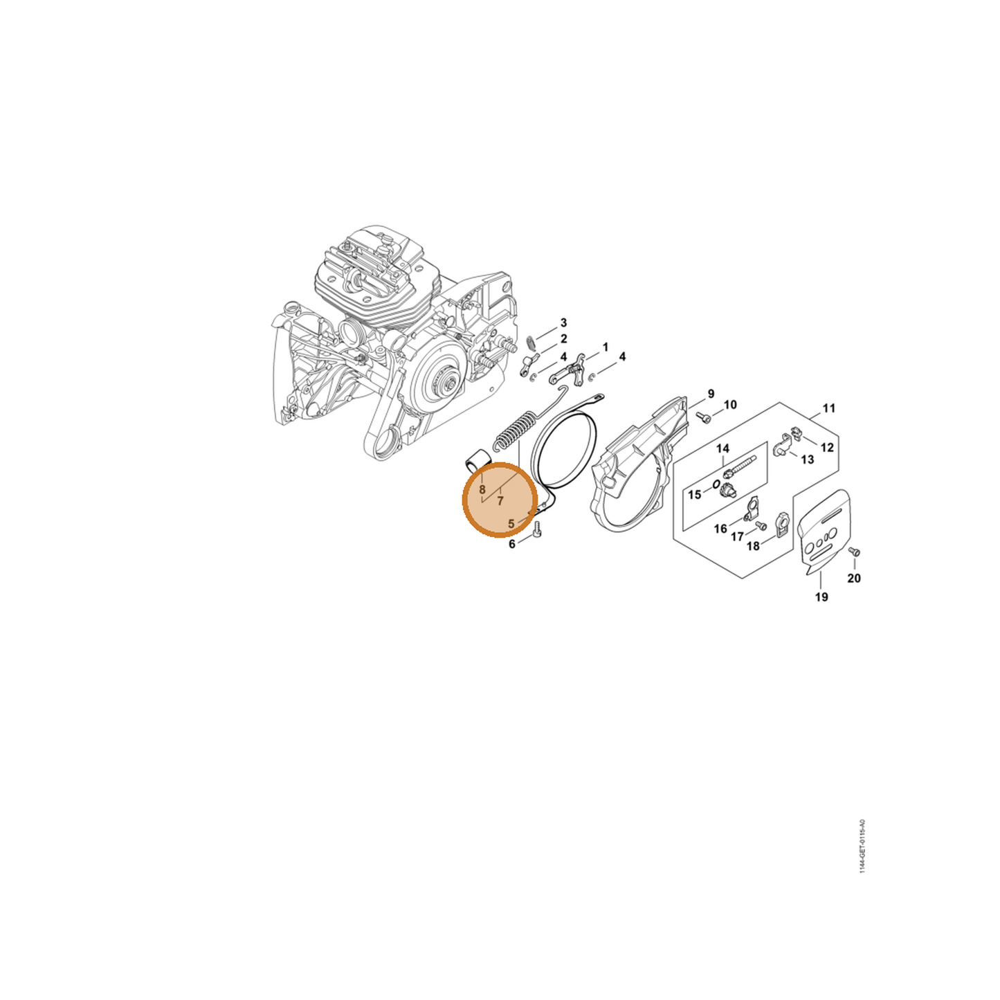 STIHL part 1144-160-5500 — IPL diagram snippet (6x zoom, amber highlight)