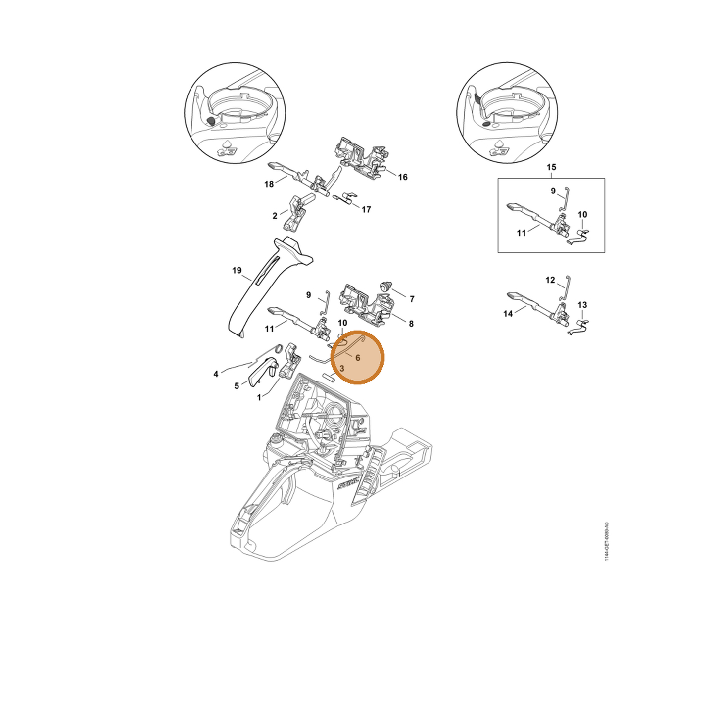 STIHL part 1144-182-1500 — IPL diagram snippet (6x zoom, amber highlight)