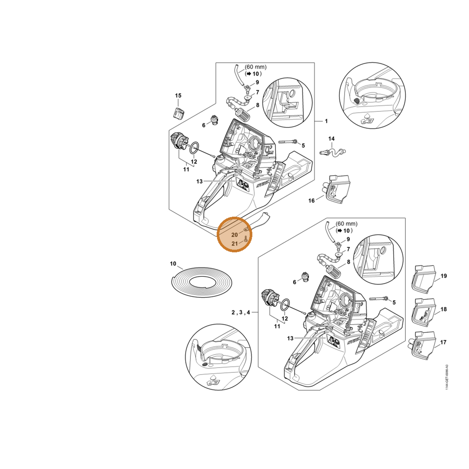STIHL part 1144-351-0900 — IPL diagram snippet (6x zoom, amber highlight)