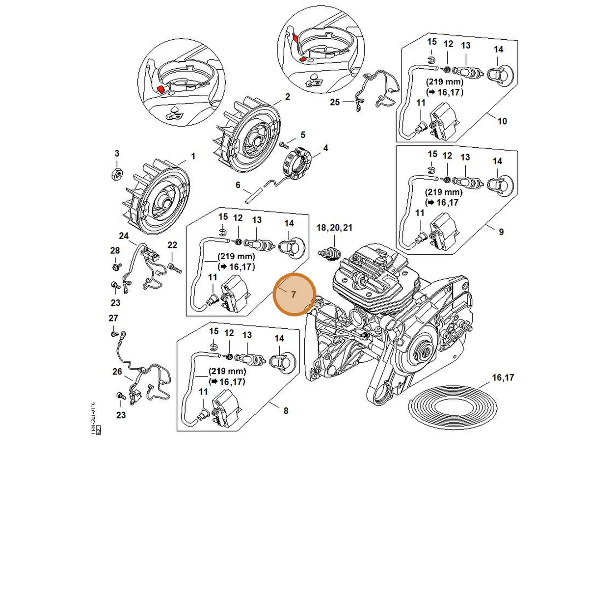 STIHL part 1144-400-1303 — IPL diagram snippet (6x zoom, amber highlight)