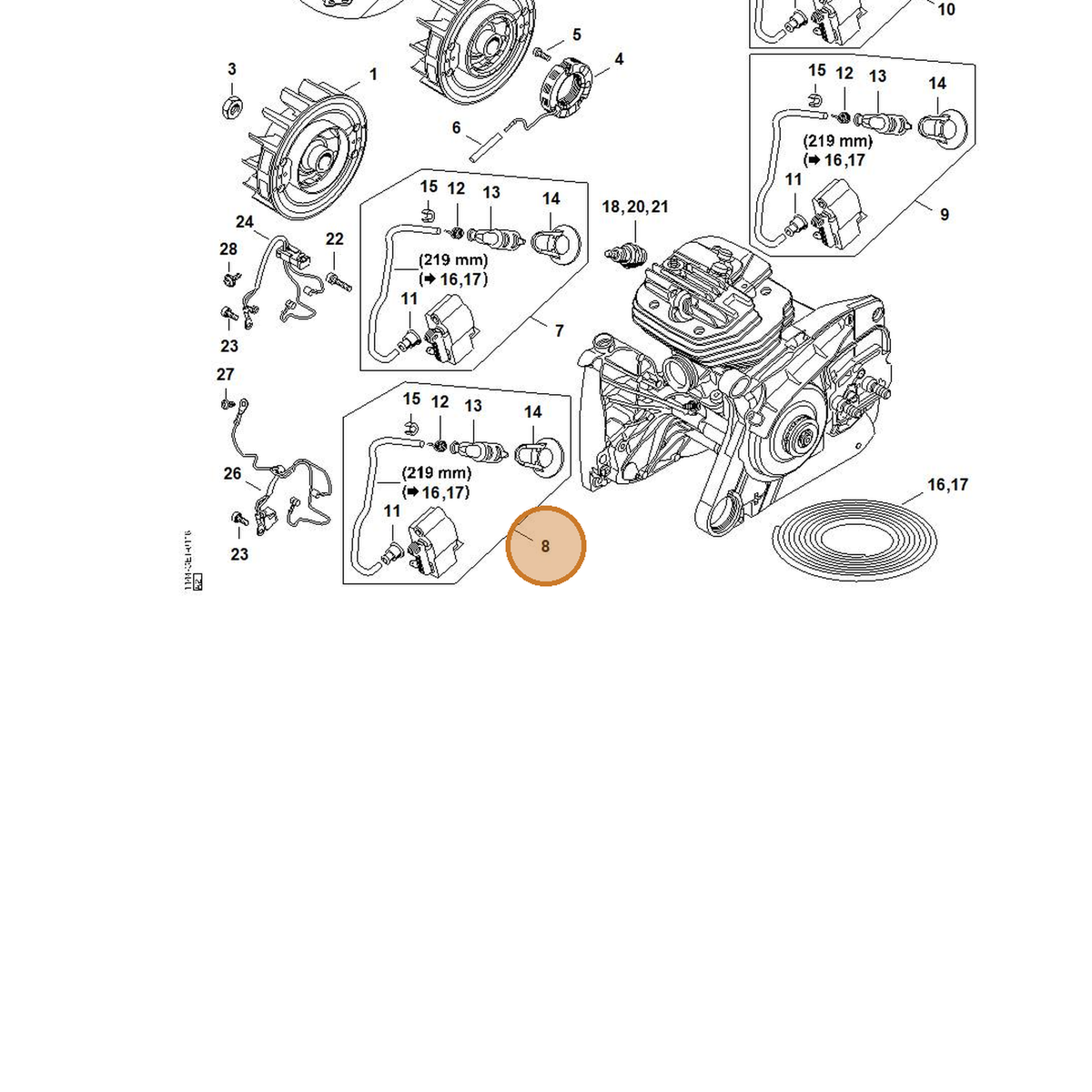 STIHL part 1144-400-4705 — IPL diagram snippet (6x zoom, amber highlight)