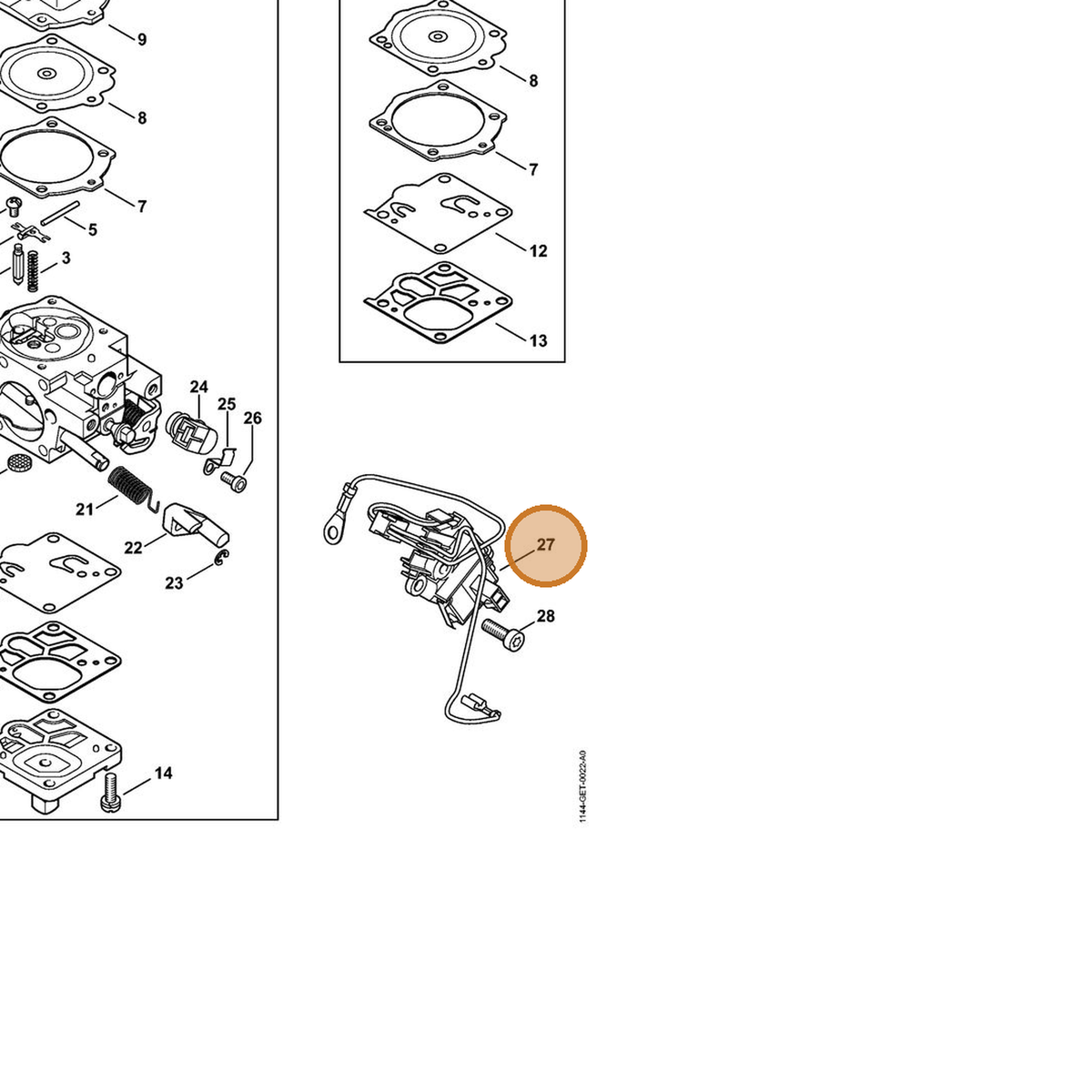 STIHL part 1144-430-1010 — IPL diagram snippet (6x zoom, amber highlight)