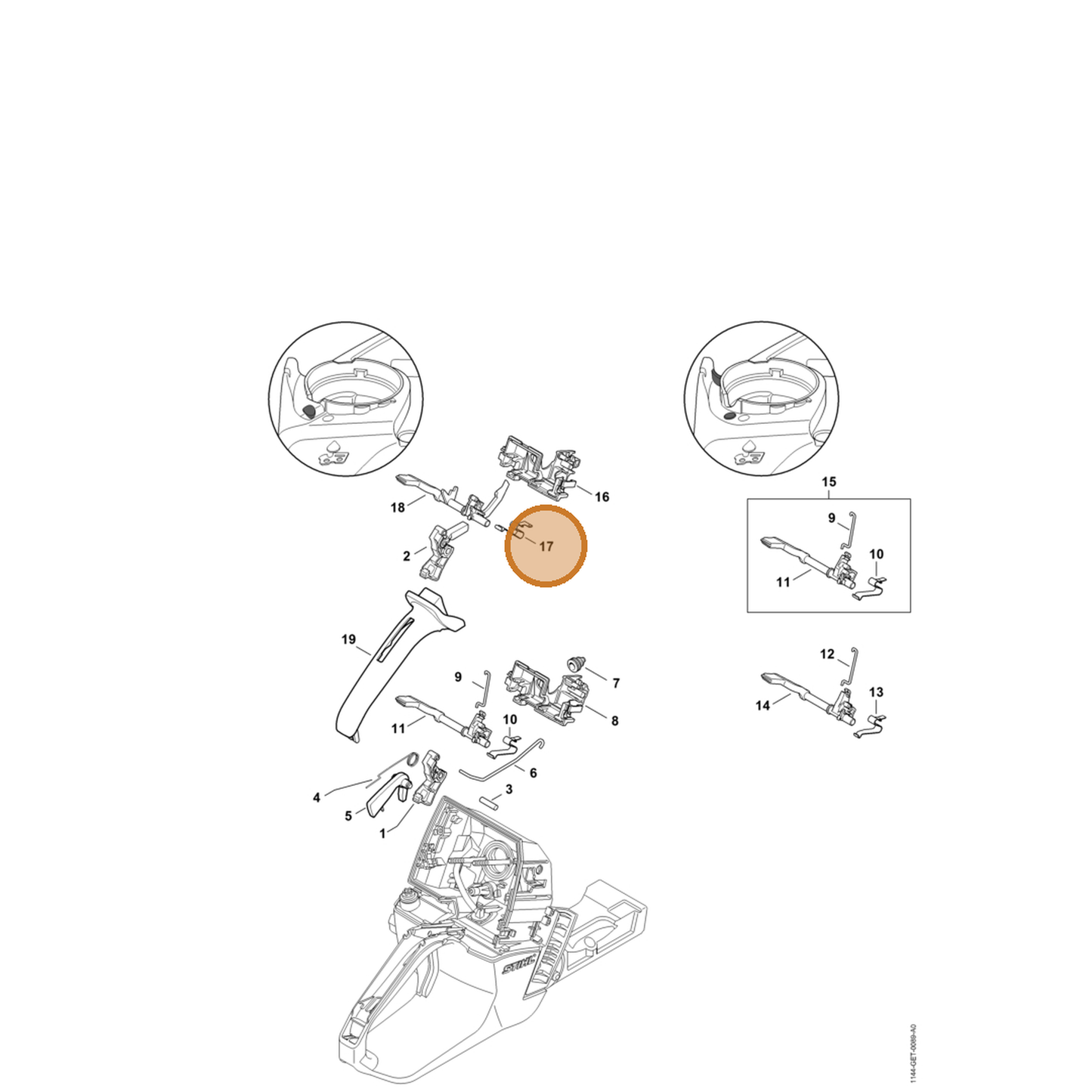 STIHL part 1144-442-1610 — IPL diagram snippet (6x zoom, amber highlight)