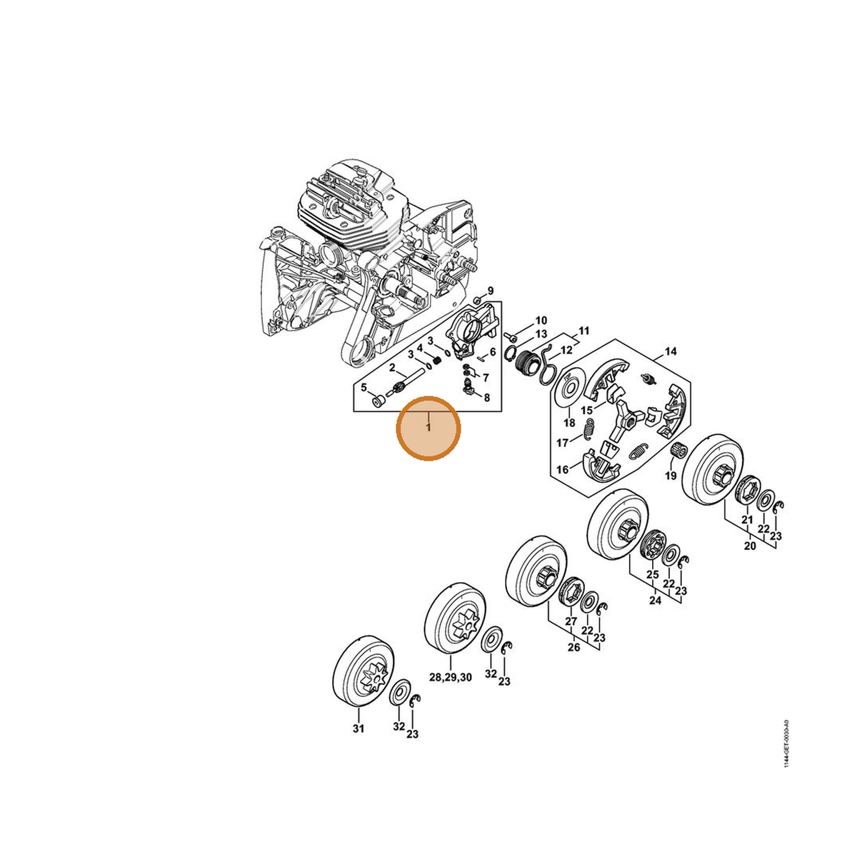STIHL part 1144-640-3200 — IPL diagram snippet (6x zoom, amber highlight)