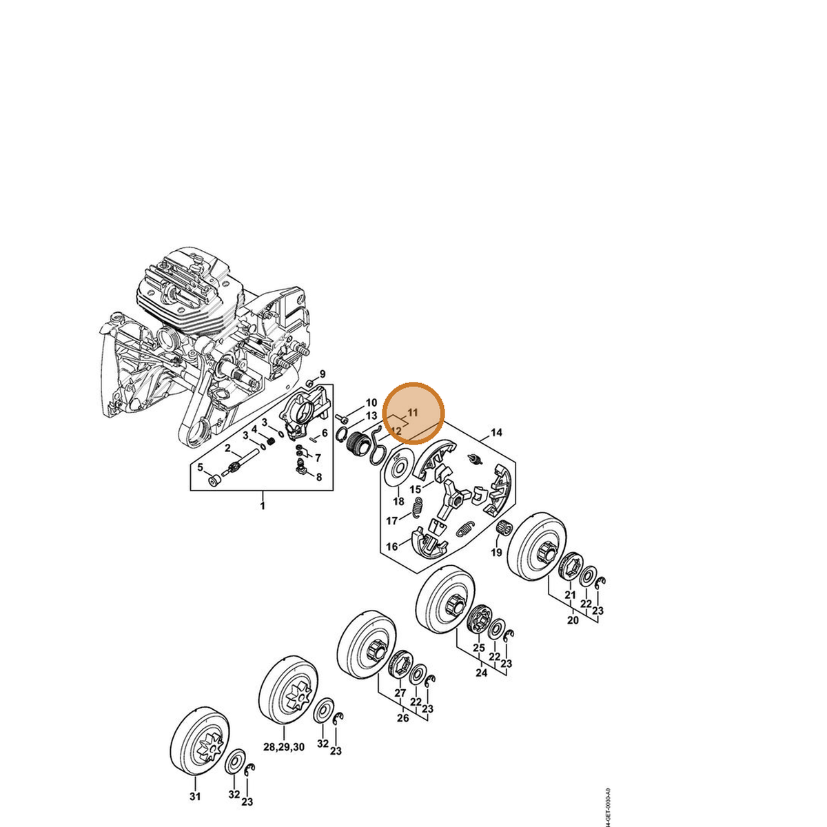STIHL part 1144-640-7101 — IPL diagram snippet (6x zoom, amber highlight)