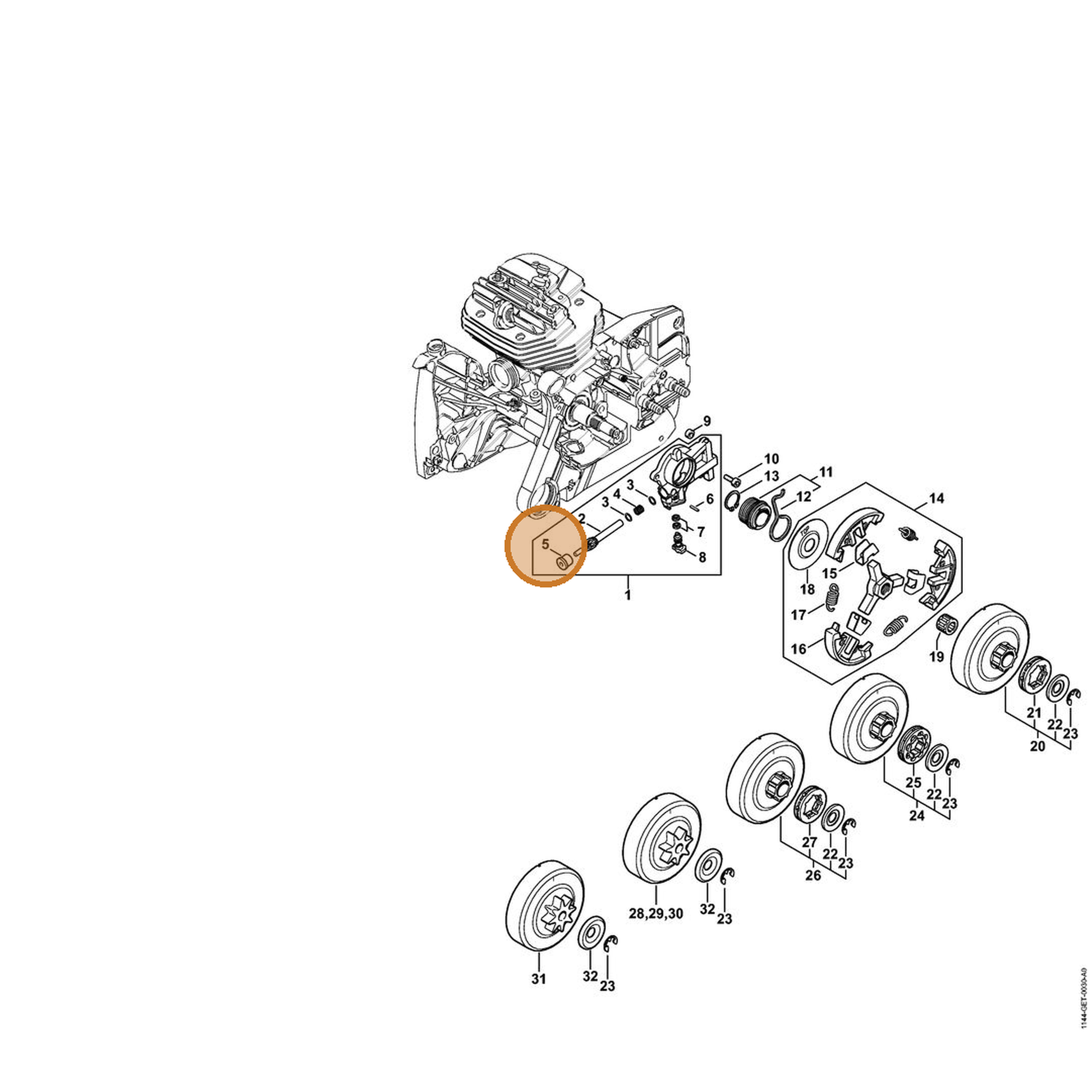 STIHL part 1144-641-9400 — IPL diagram snippet (6x zoom, amber highlight)