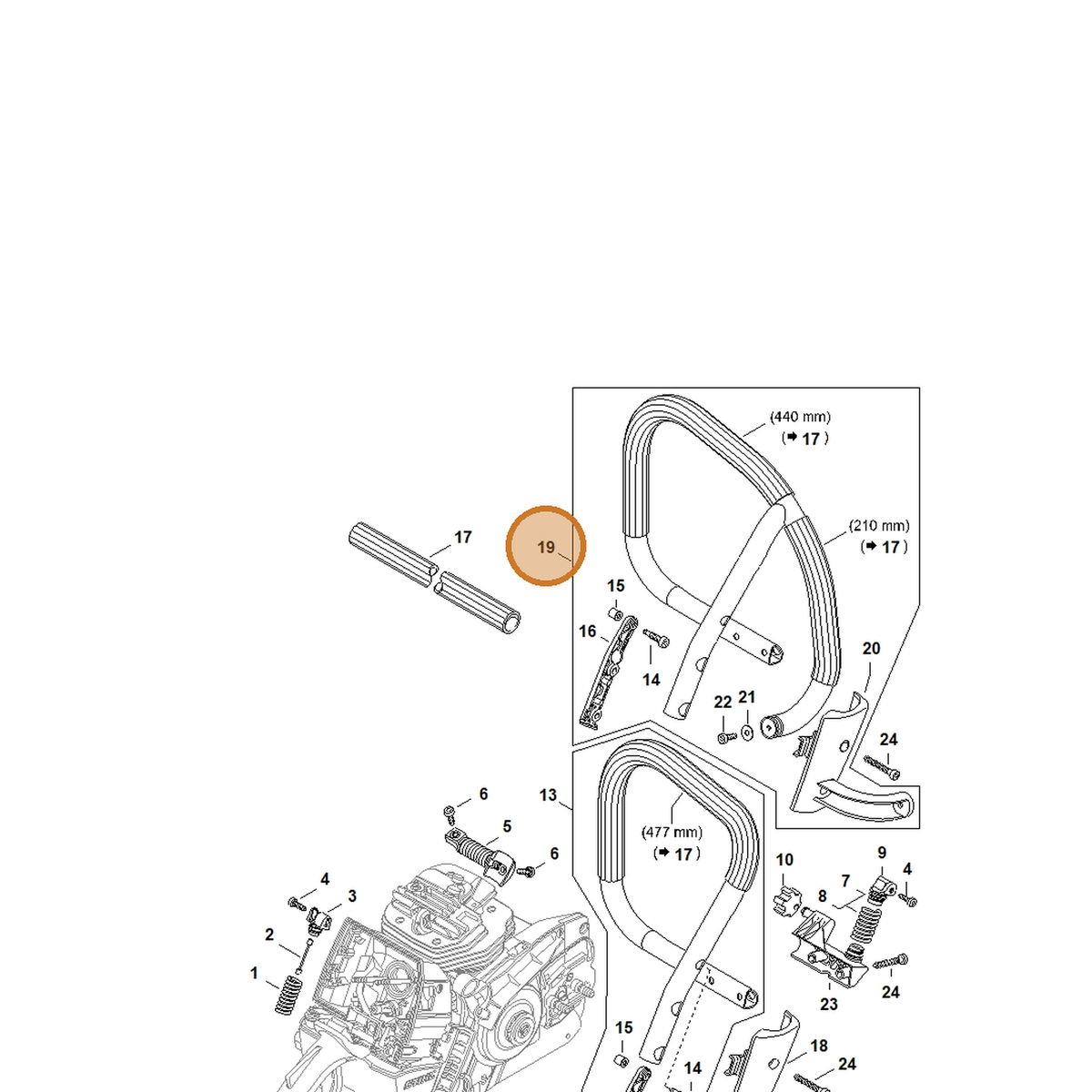 STIHL part 1144-790-3702 — IPL diagram snippet (6x zoom, amber highlight)