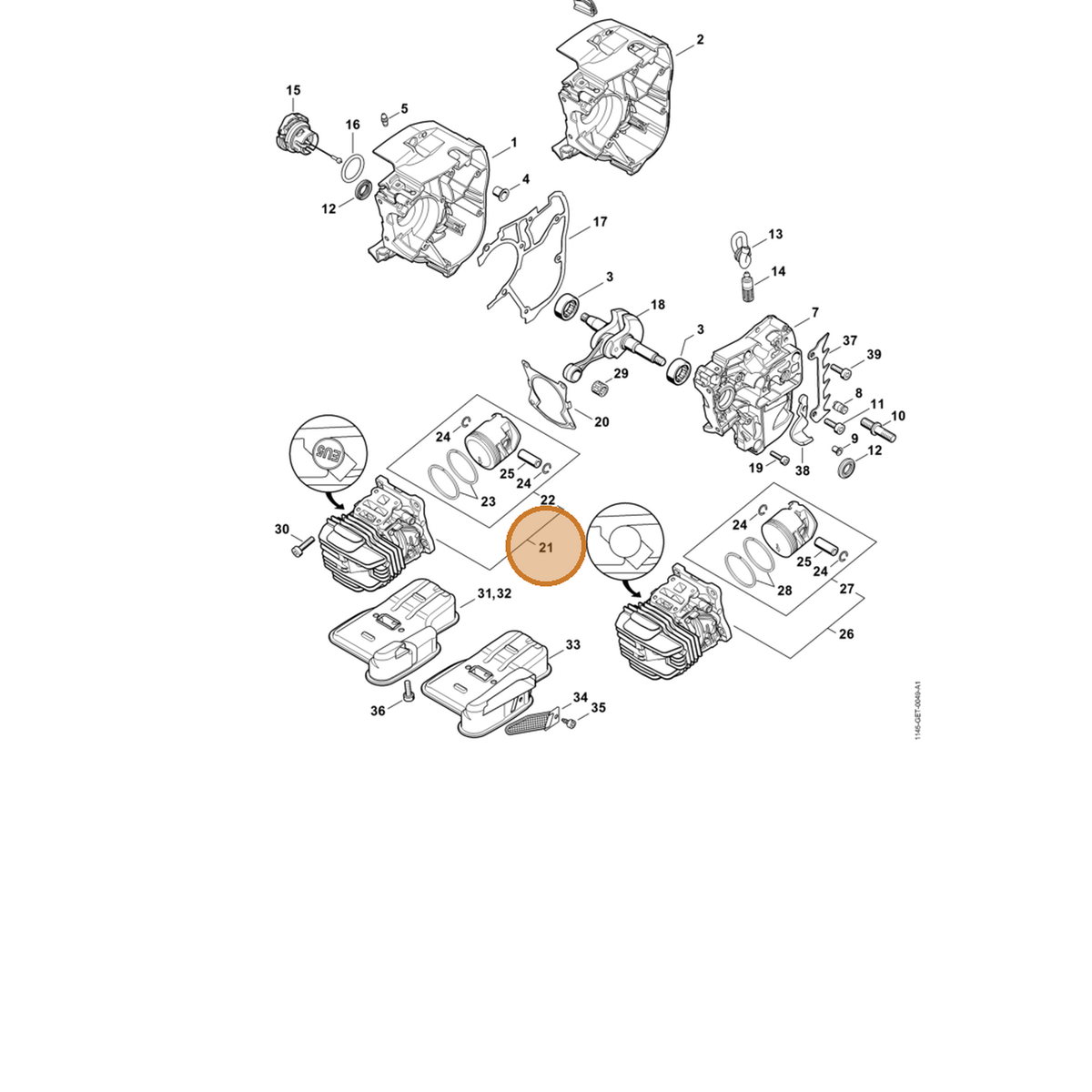 STIHL part 1145-020-1202 — IPL diagram snippet (6x zoom, amber highlight)
