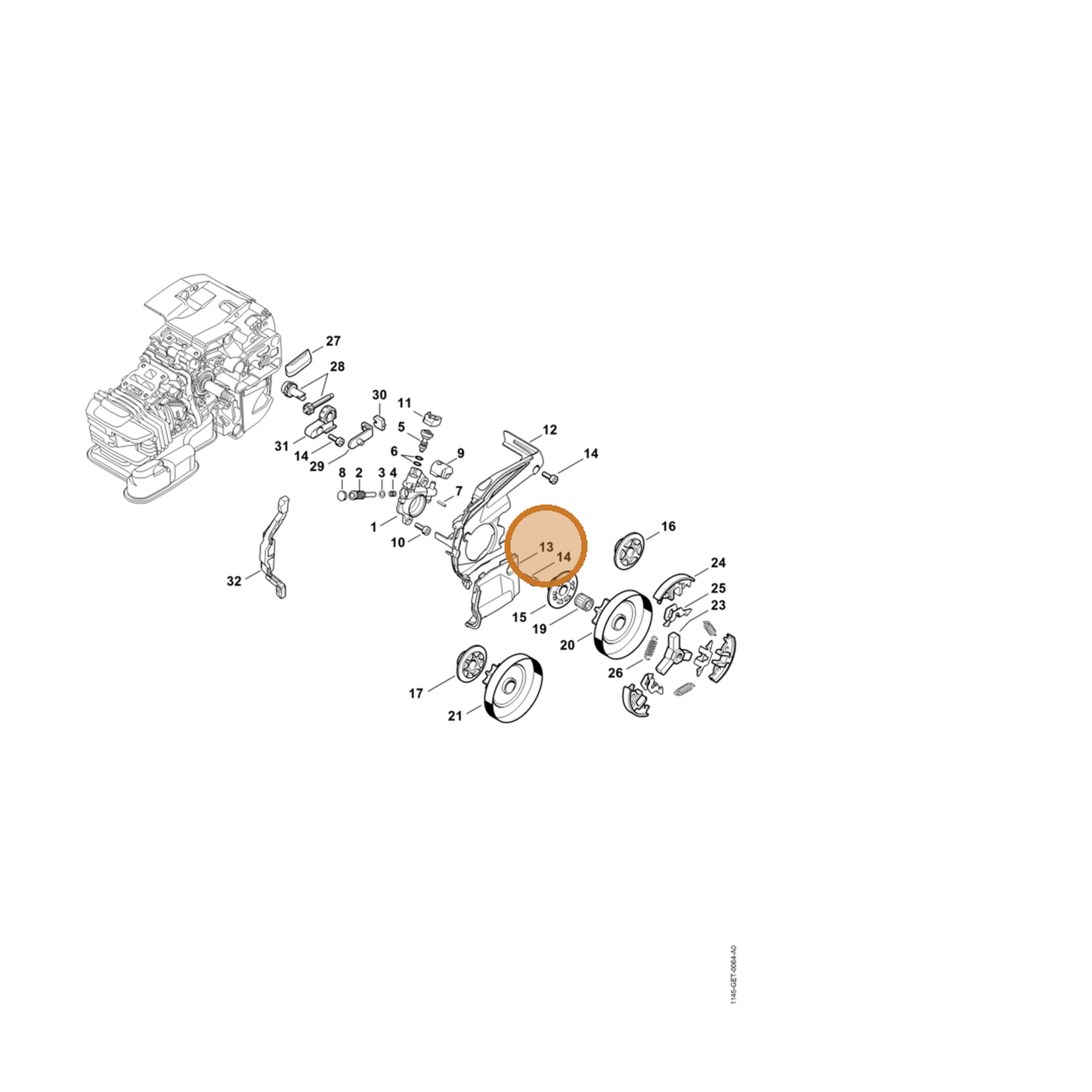 STIHL part 1145-021-1102 — IPL diagram snippet (6x zoom, amber highlight)