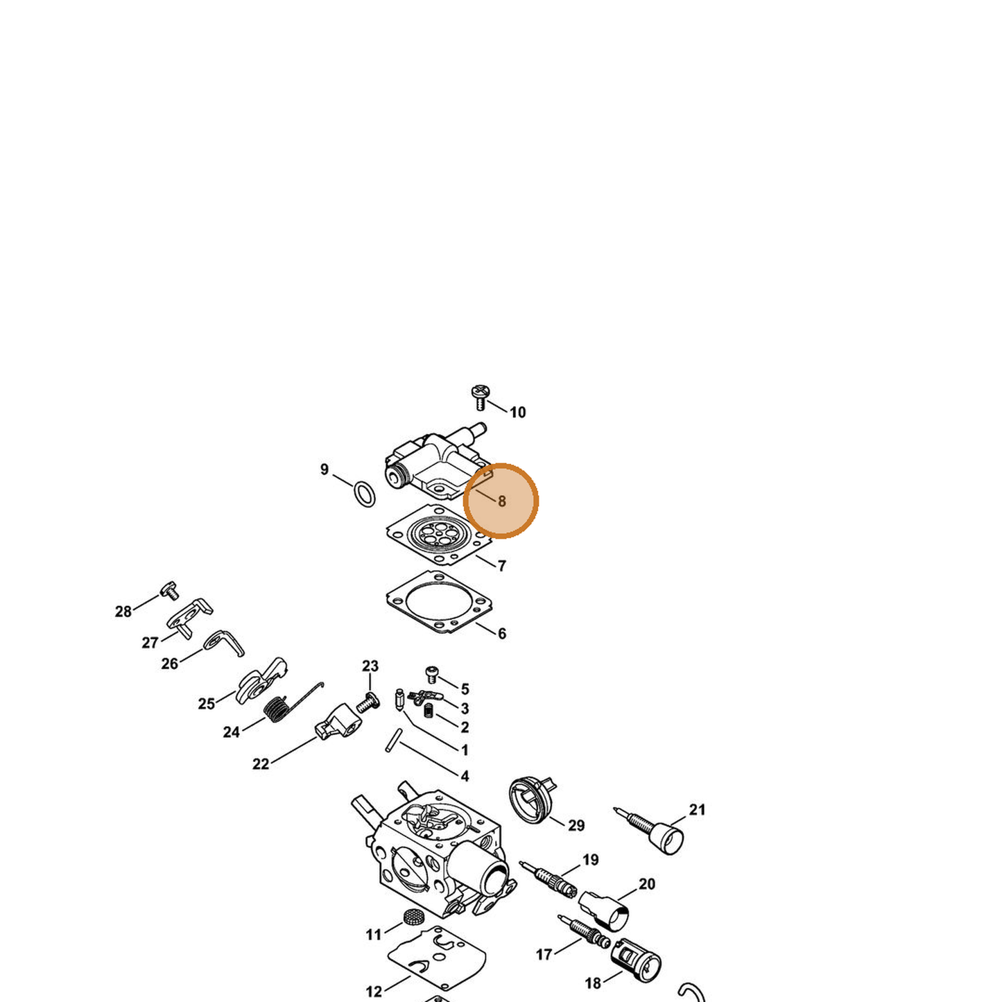 STIHL part 1145-121-0801 — IPL diagram snippet (6x zoom, amber highlight)