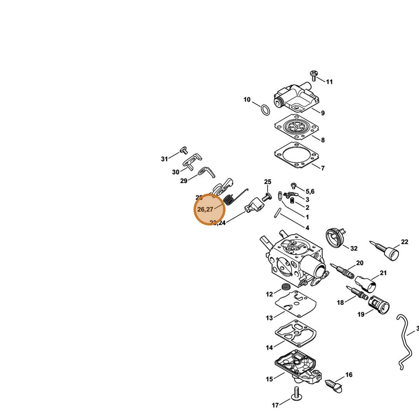 STIHL part 1145-122-3200 — IPL diagram snippet (6x zoom, amber highlight)
