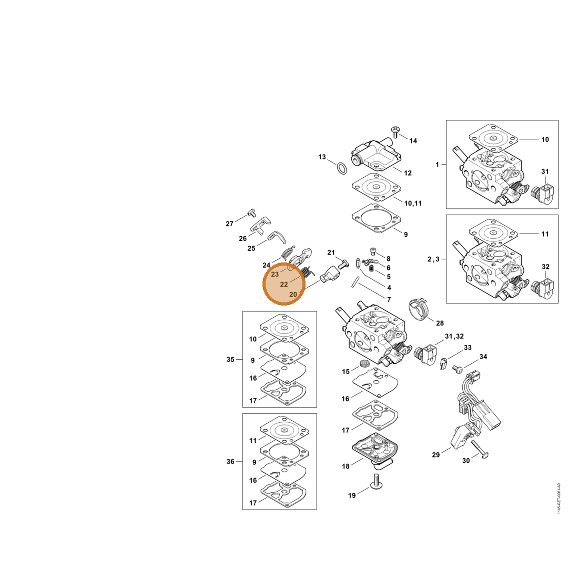 STIHL part 1145-122-3202 — IPL diagram snippet (6x zoom, amber highlight)