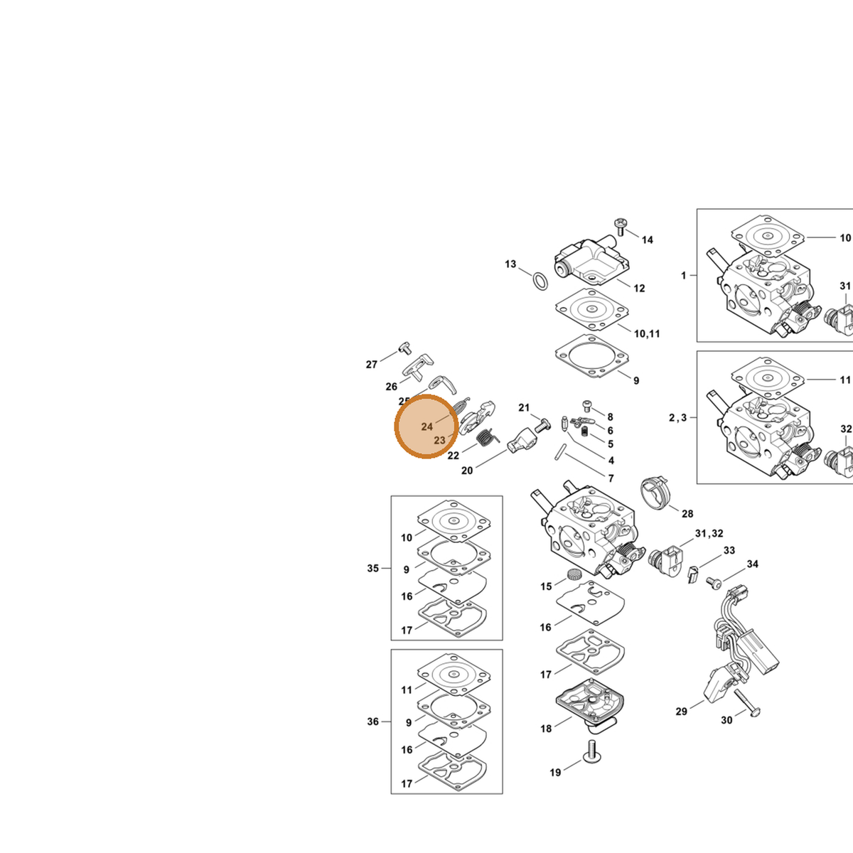 STIHL part 1145-122-3203 — IPL diagram snippet (6x zoom, amber highlight)