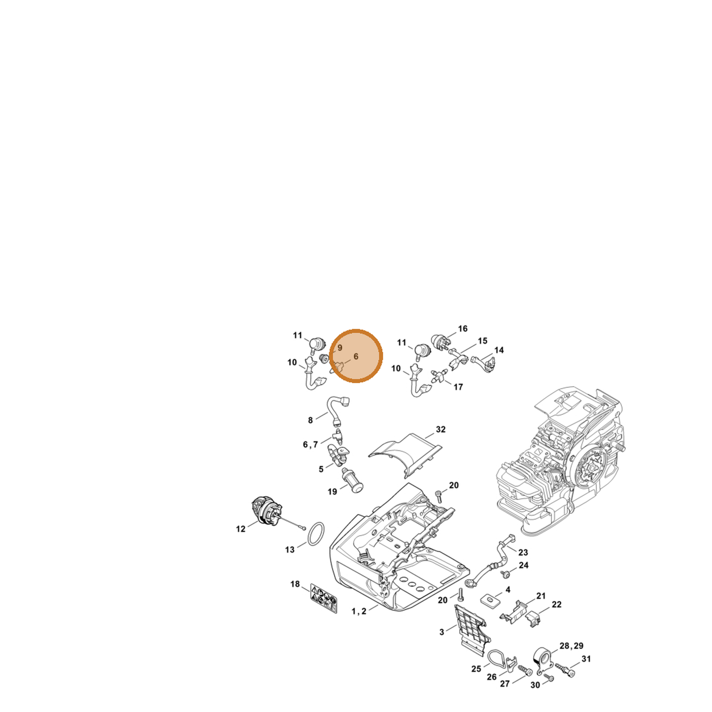 STIHL part 1145-122-3900 — IPL diagram snippet (6x zoom, amber highlight)