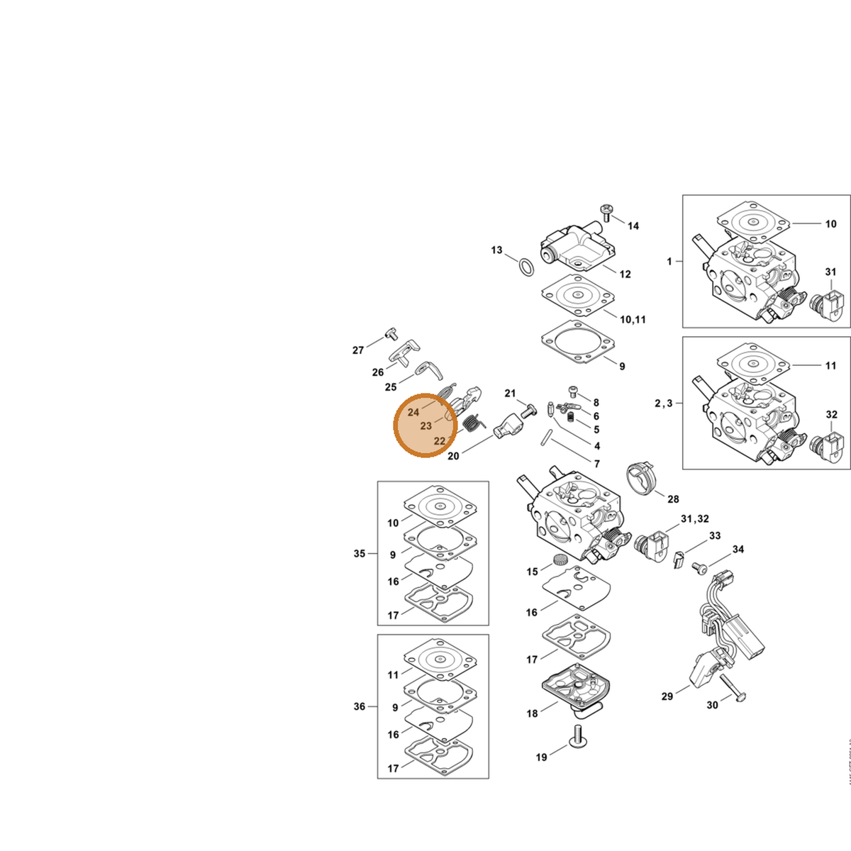 STIHL part 1145-123-0801 — IPL diagram snippet (6x zoom, amber highlight)
