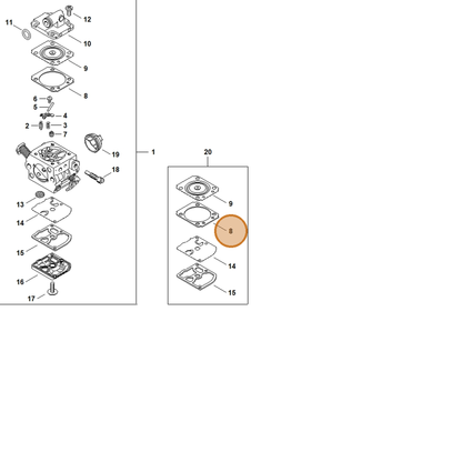 STIHL part 1145-129-0900 — IPL diagram snippet (6x zoom, amber highlight)
