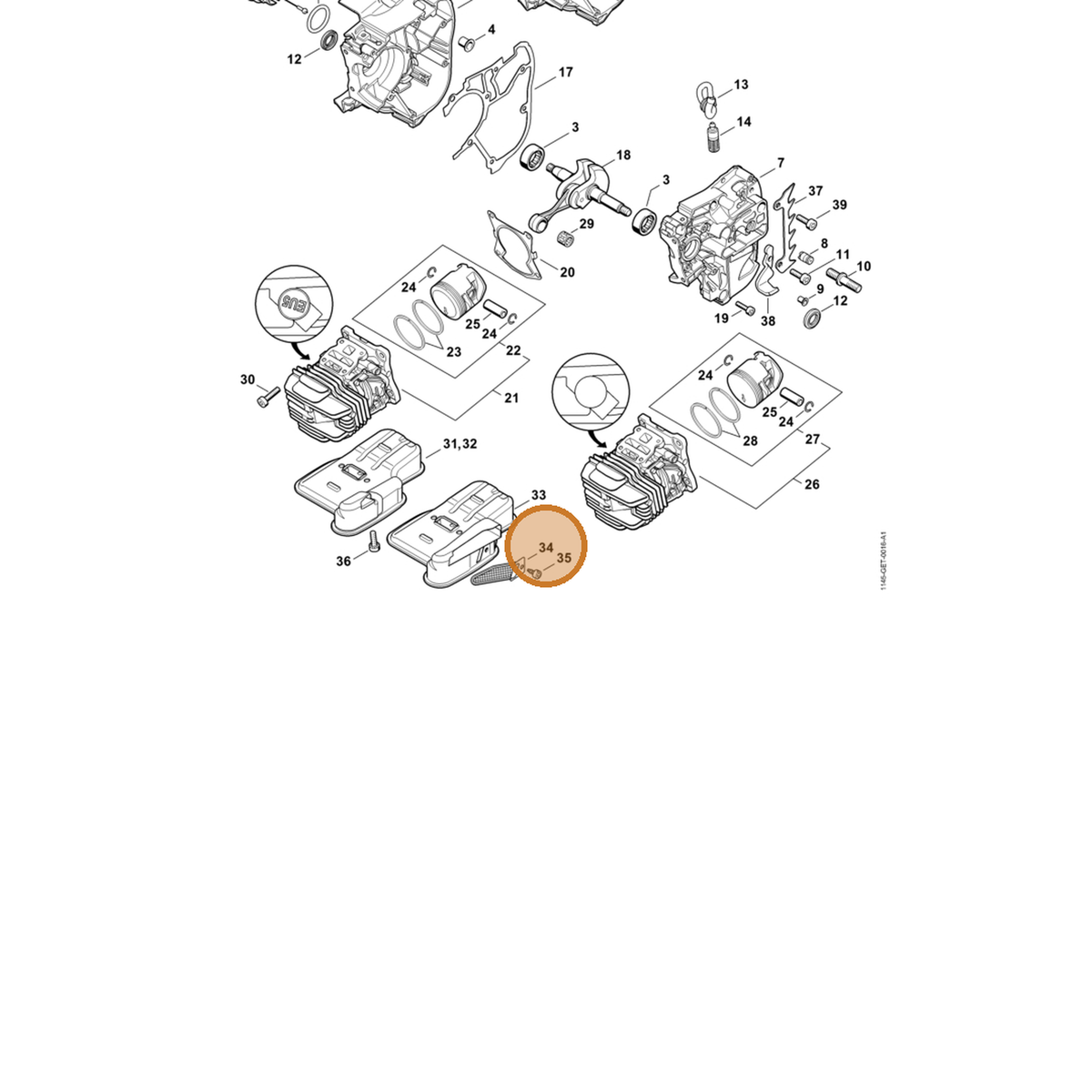 STIHL part 1145-140-8100 — IPL diagram snippet (6x zoom, amber highlight)