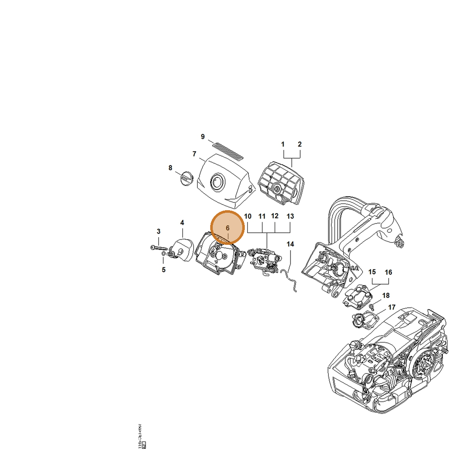 STIHL part 1145-141-0900 — IPL diagram snippet (6x zoom, amber highlight)