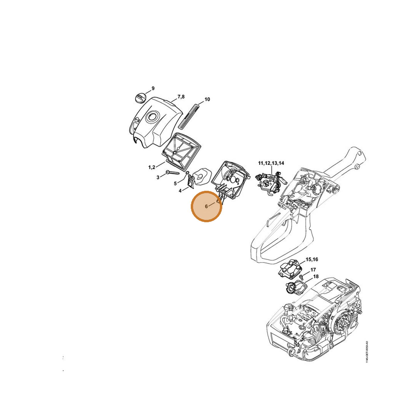 STIHL part 1145-141-0903 — IPL diagram snippet (6x zoom, amber highlight)