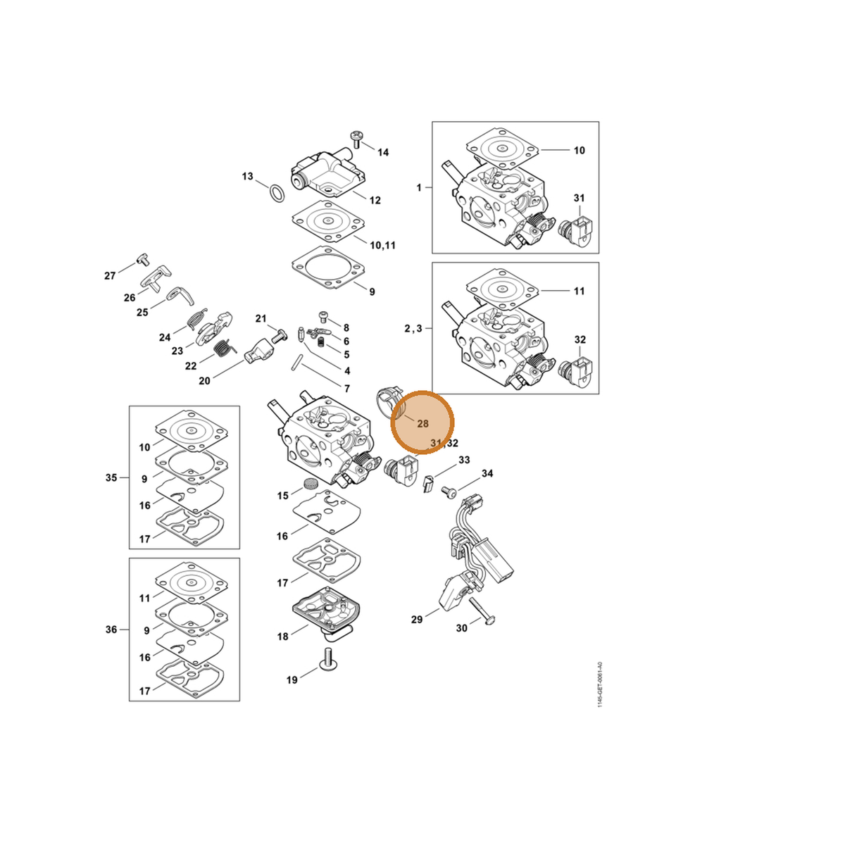 STIHL part 1145-141-1801 — IPL diagram snippet (6x zoom, amber highlight)
