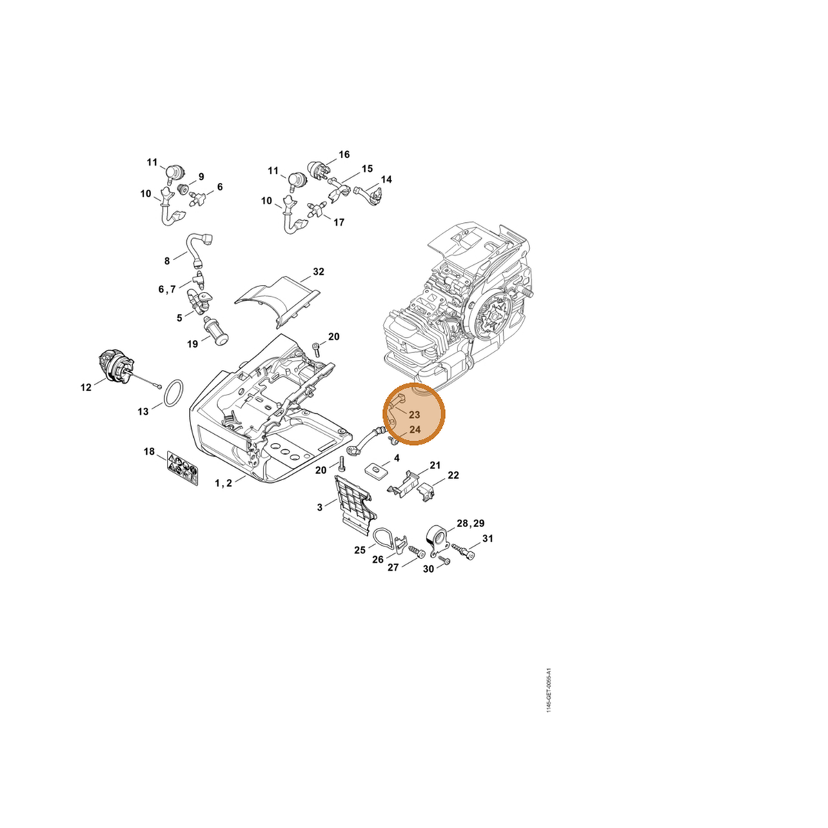 STIHL part 1145-141-8600 — IPL diagram snippet (6x zoom, amber highlight)