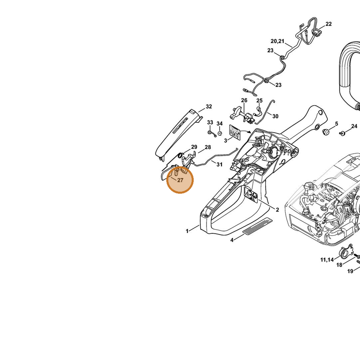 STIHL part 1145-182-0801 — IPL diagram snippet (6x zoom, amber highlight)