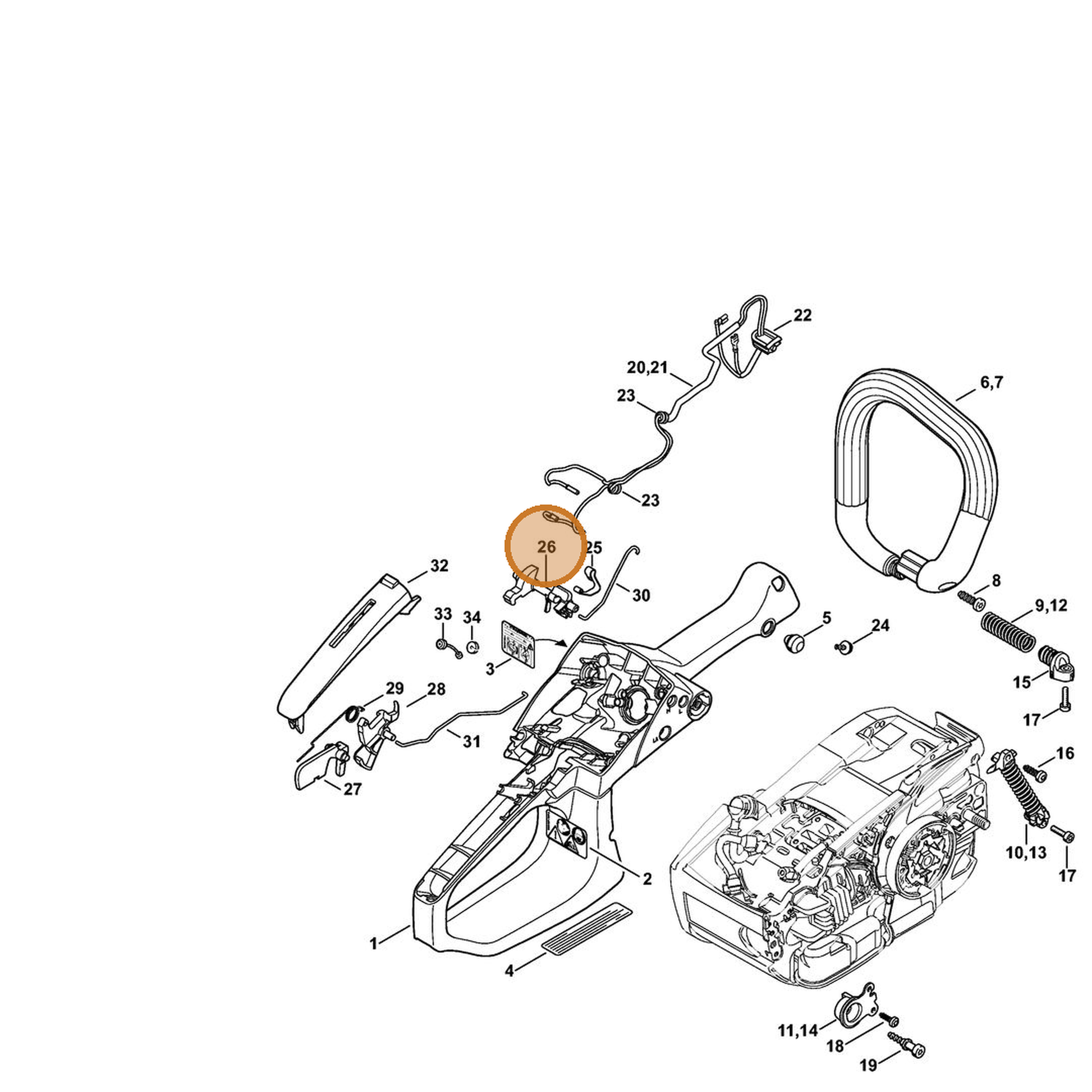 STIHL part 1145-182-0901 — IPL diagram snippet (6x zoom, amber highlight)