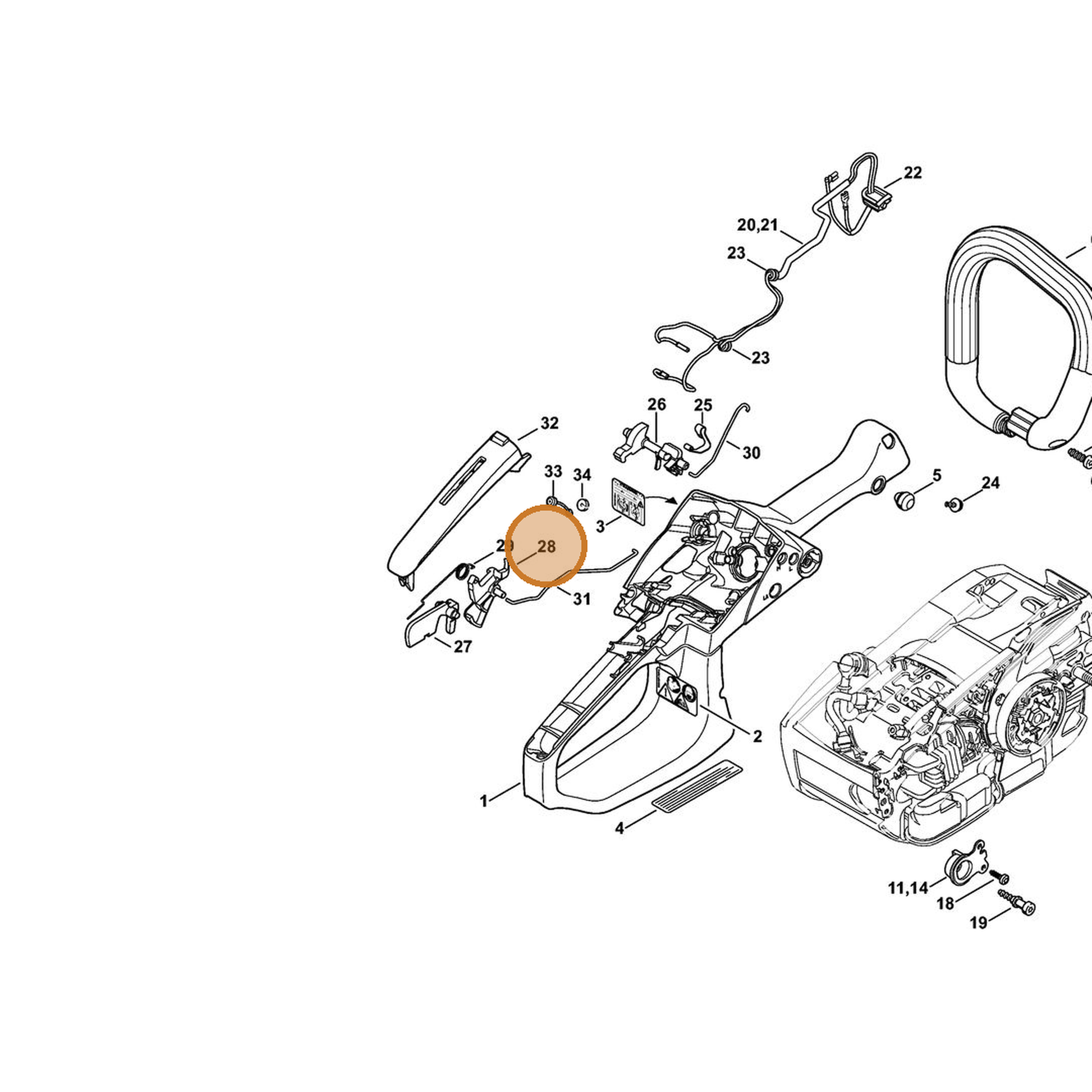 STIHL part 1145-182-1001 — IPL diagram snippet (6x zoom, amber highlight)