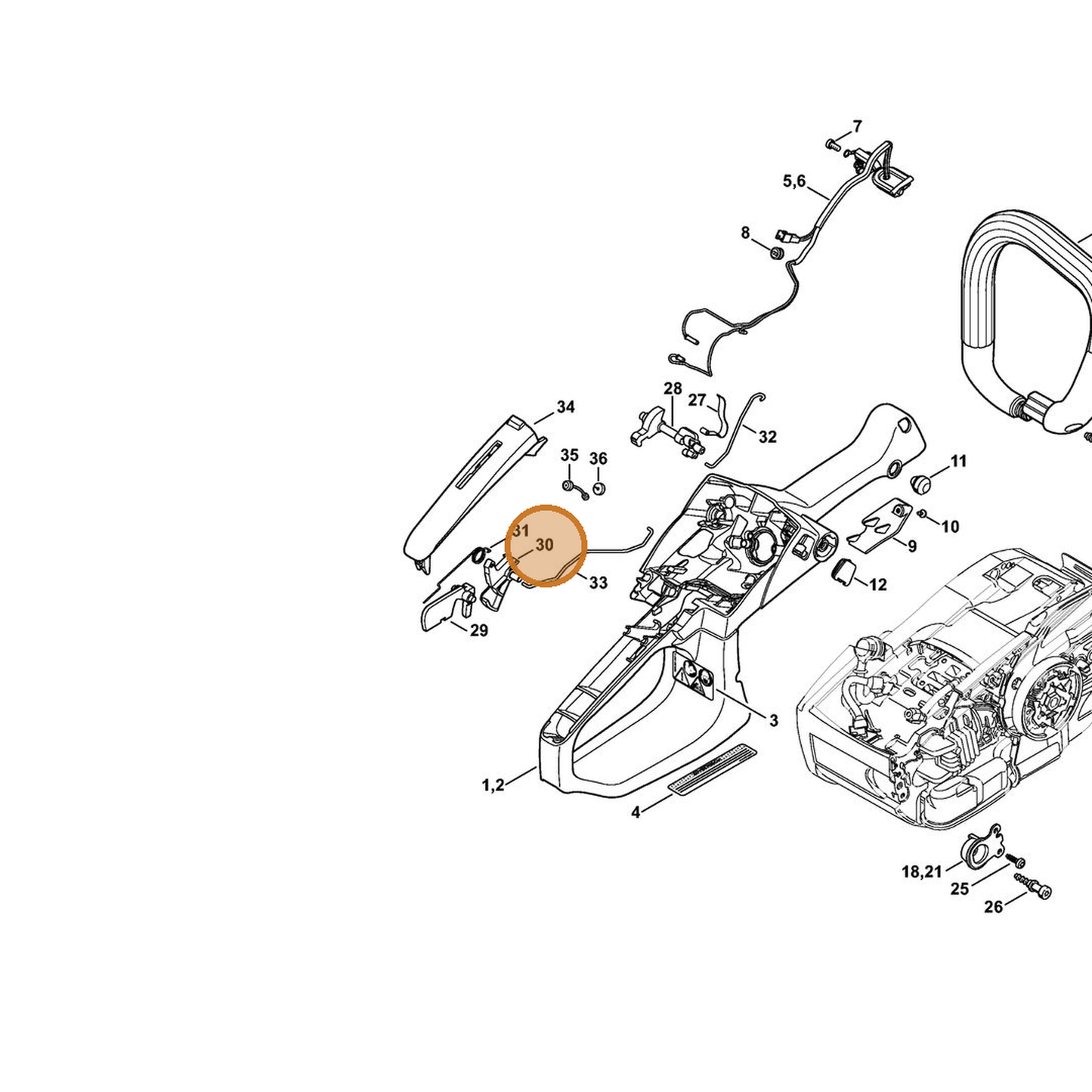 STIHL part 1145-182-1003 — IPL diagram snippet (6x zoom, amber highlight)