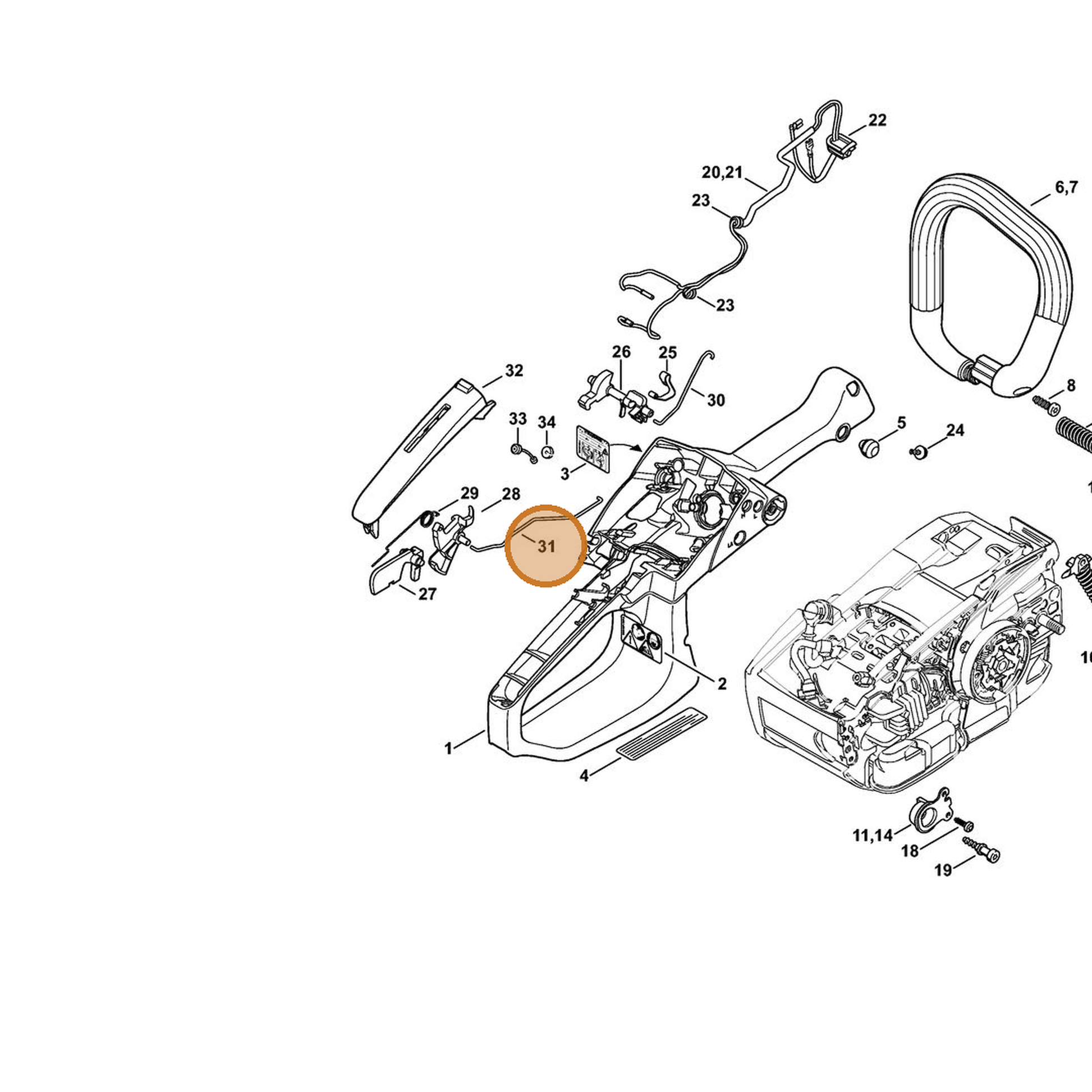 STIHL part 1145-182-1501 — IPL diagram snippet (6x zoom, amber highlight)