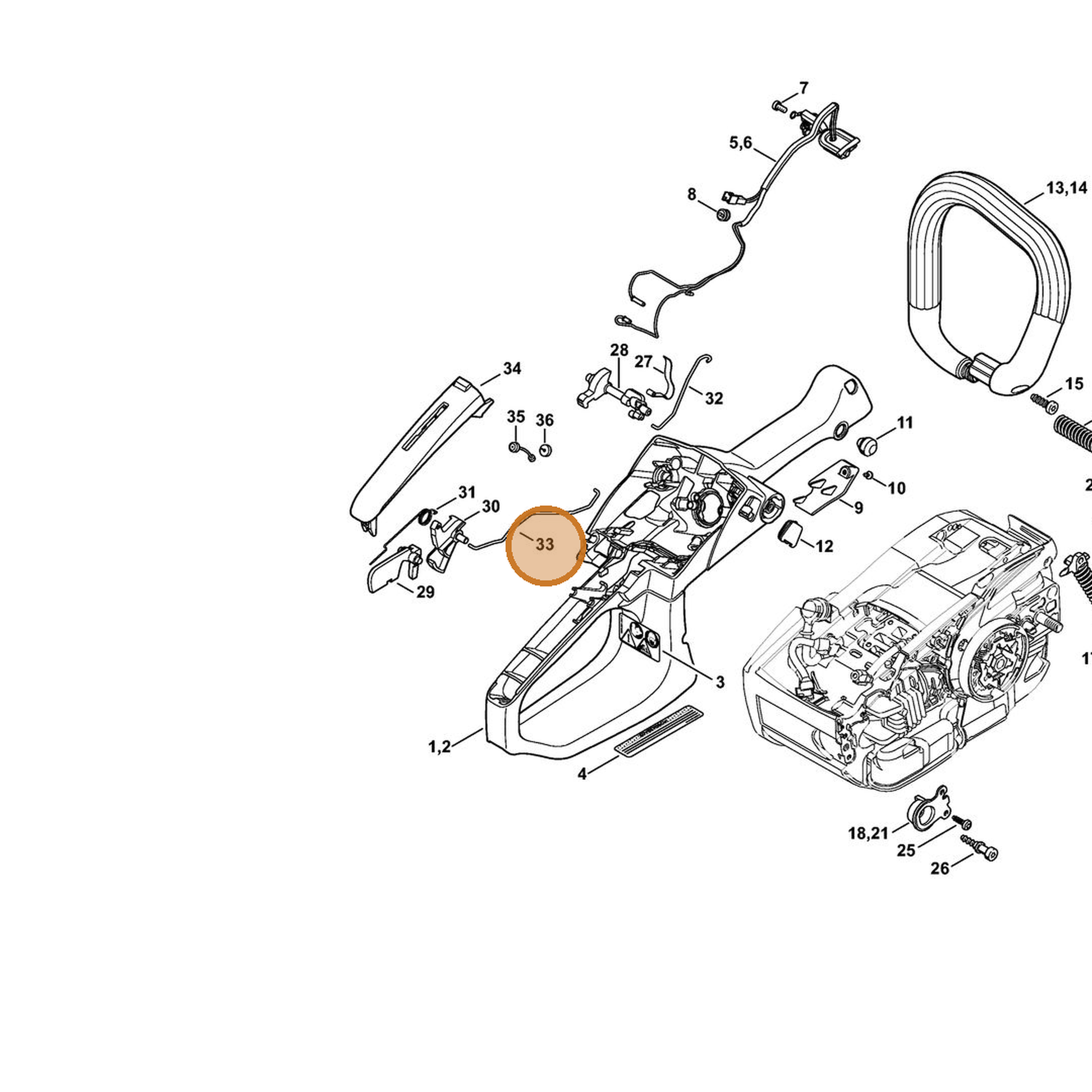 STIHL part 1145-182-1505 — IPL diagram snippet (6x zoom, amber highlight)