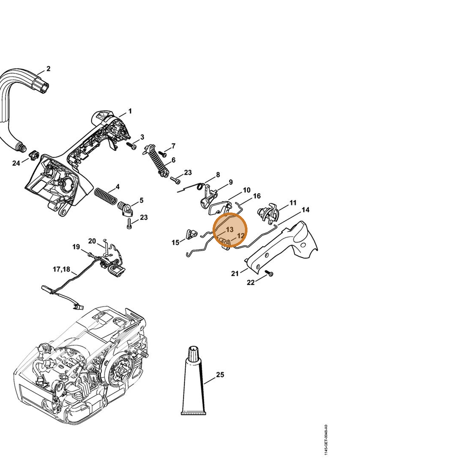 STIHL part 1145-185-1904 — IPL diagram snippet (6x zoom, amber highlight)