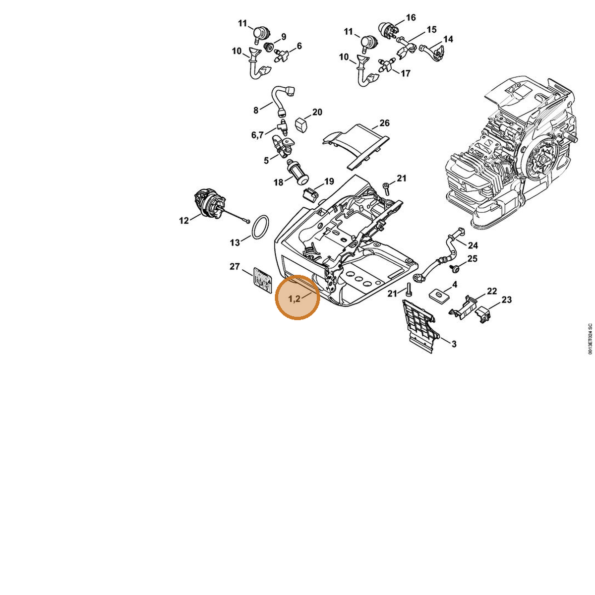 STIHL part 1145-350-0822 — IPL diagram snippet (6x zoom, amber highlight)