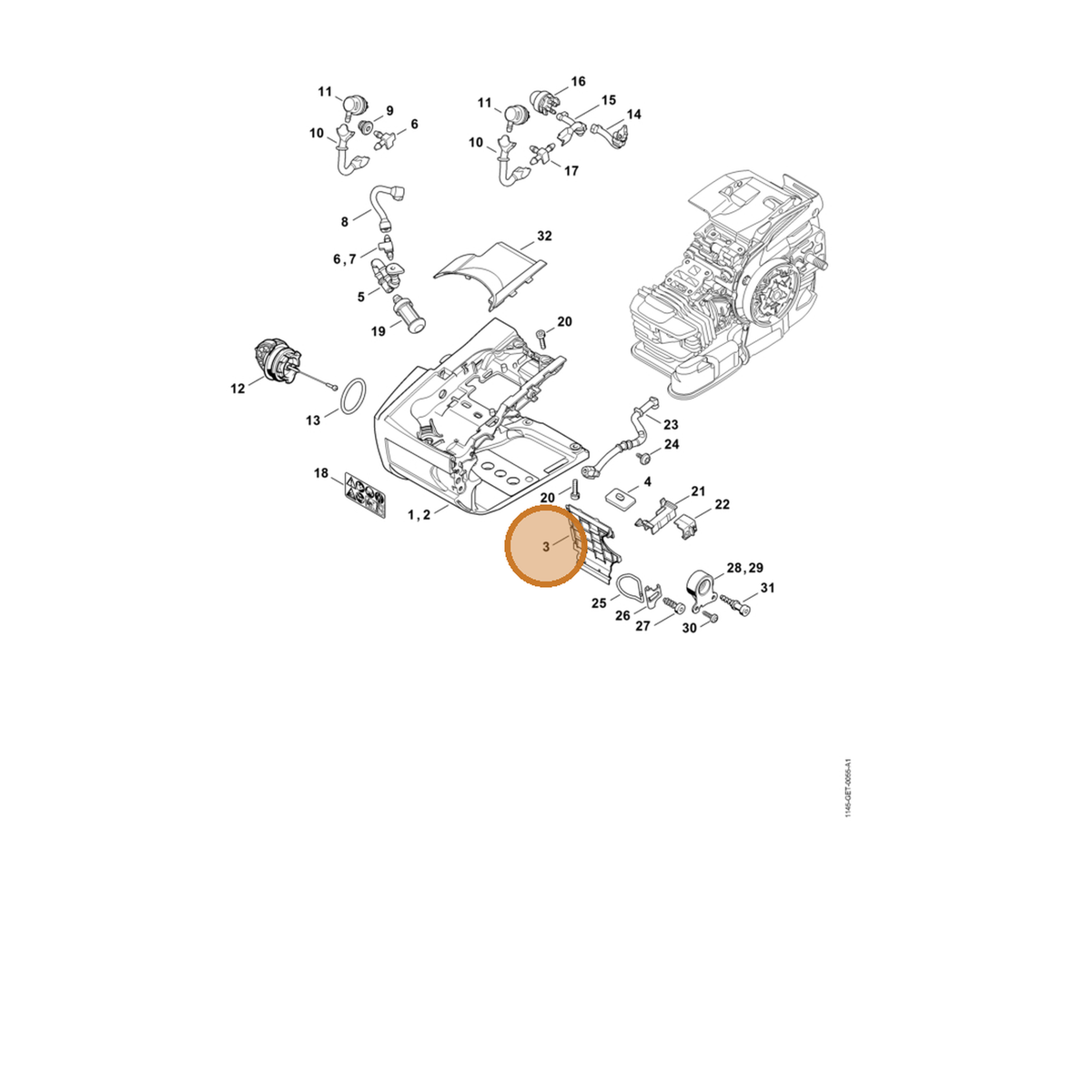 STIHL part 1145-351-4000 — IPL diagram snippet (6x zoom, amber highlight)