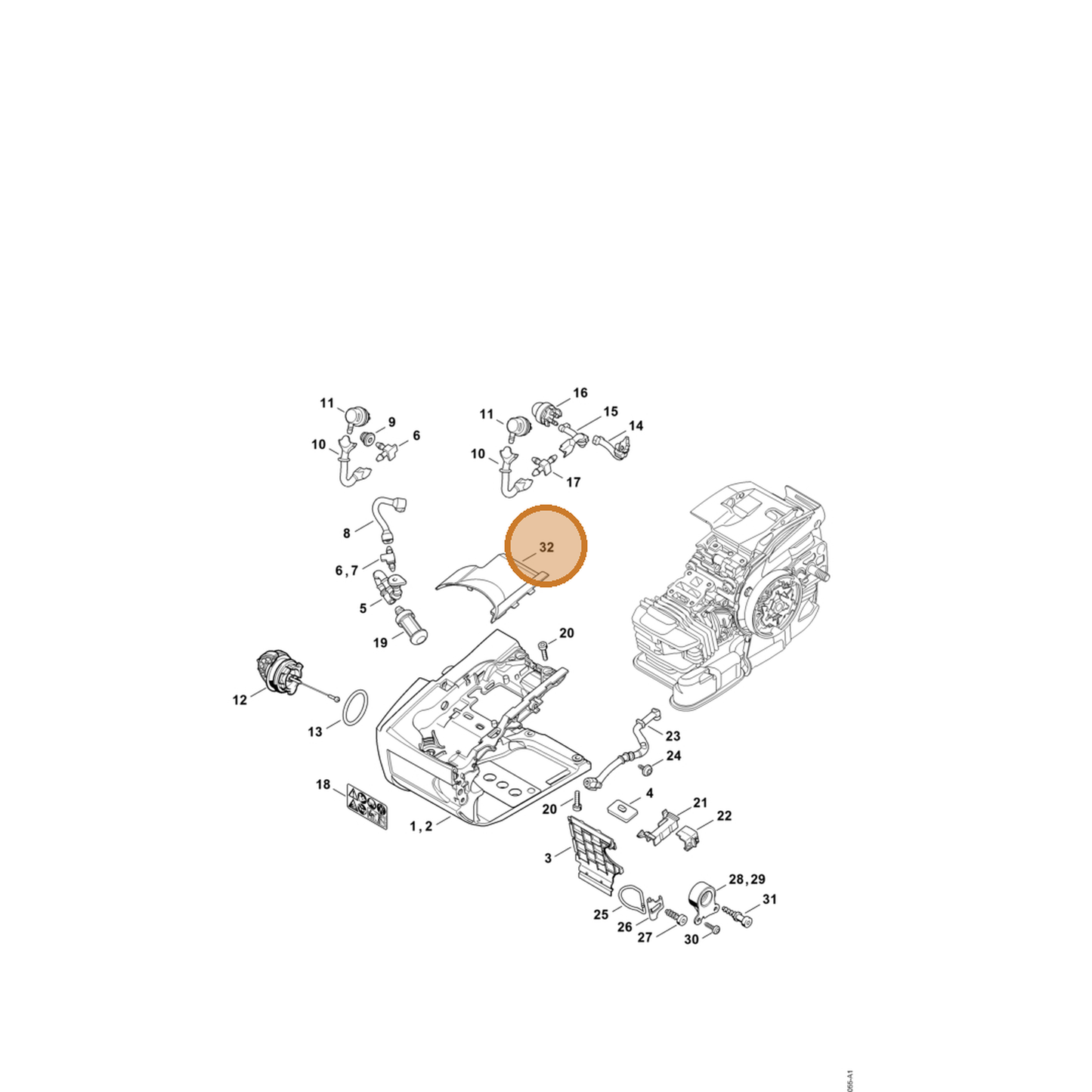 STIHL part 1145-352-3000 — IPL diagram snippet (6x zoom, amber highlight)