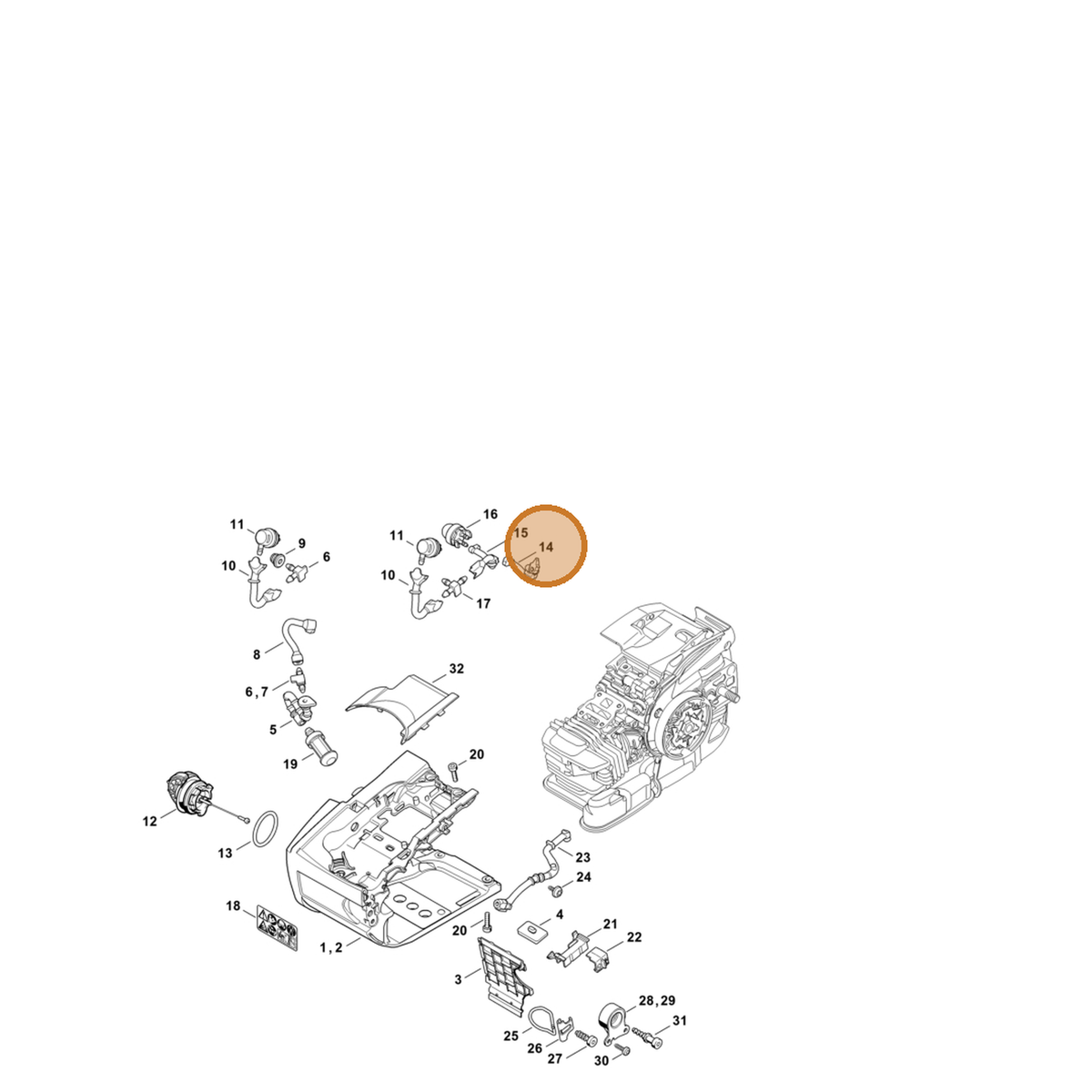 STIHL part 1145-358-7700 — IPL diagram snippet (6x zoom, amber highlight)