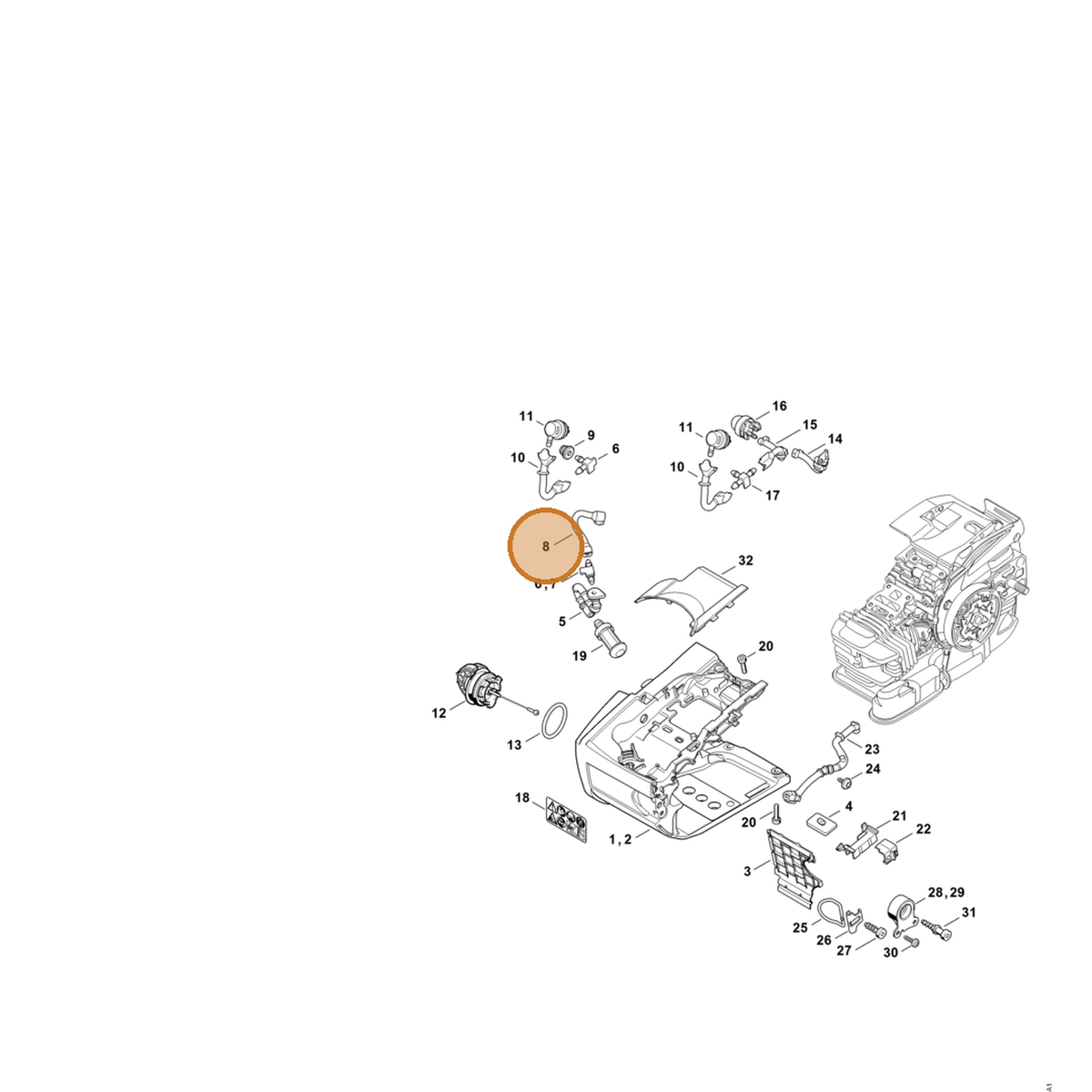 STIHL part 1145-358-7704 — IPL diagram snippet (6x zoom, amber highlight)