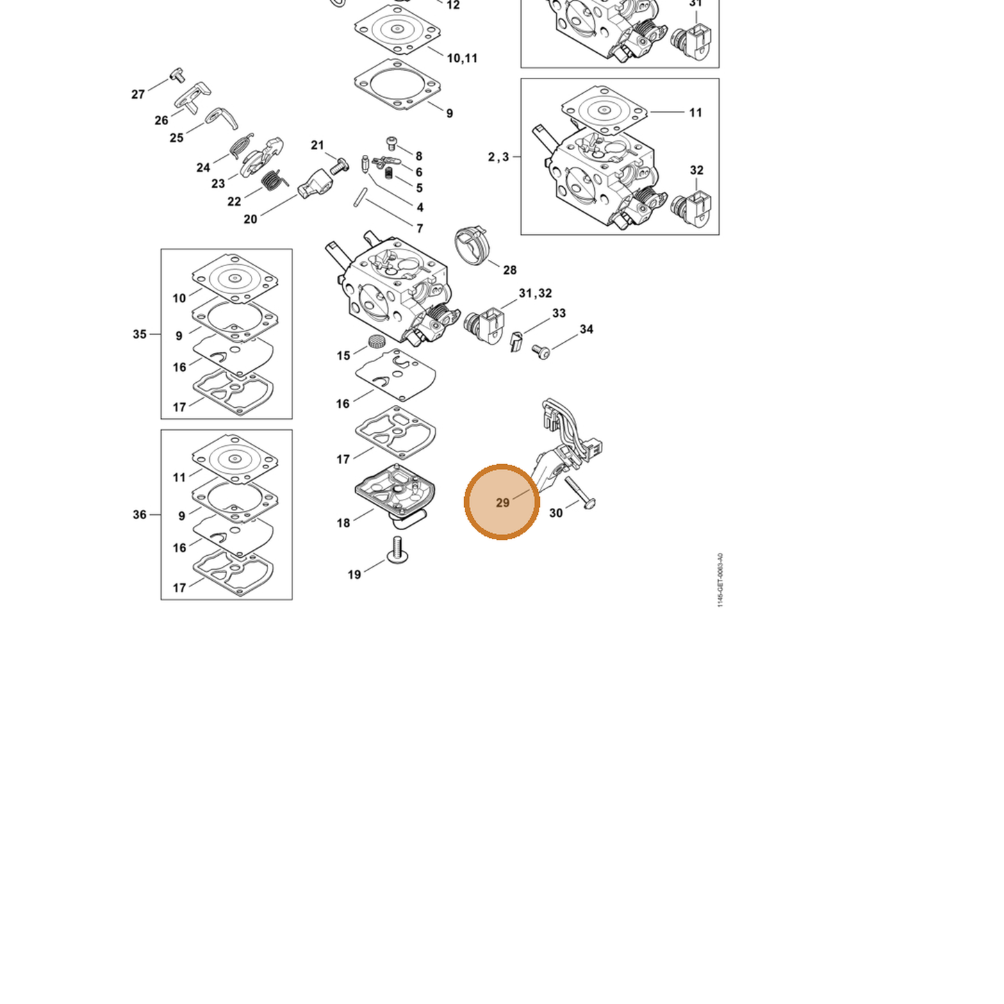 STIHL part 1145-430-1000 — IPL diagram snippet (6x zoom, amber highlight)