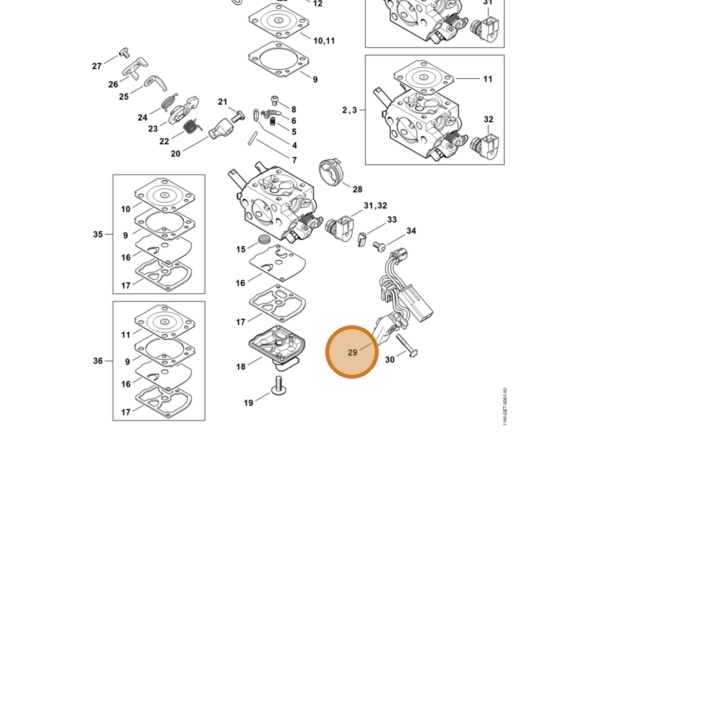 STIHL part 1145-430-1001 — IPL diagram snippet (6x zoom, amber highlight)