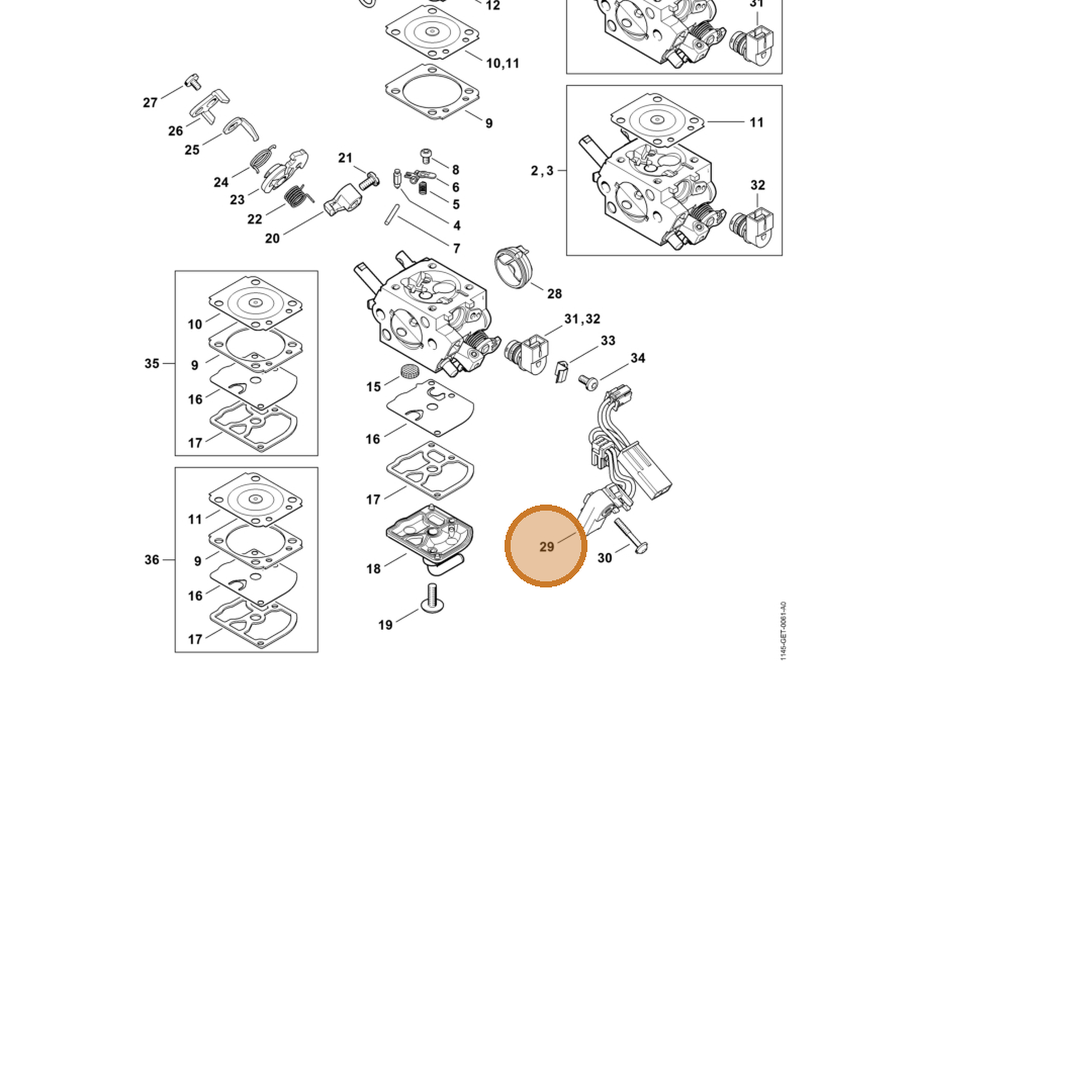 STIHL part 1145-430-1001 — IPL diagram snippet (6x zoom, amber highlight)