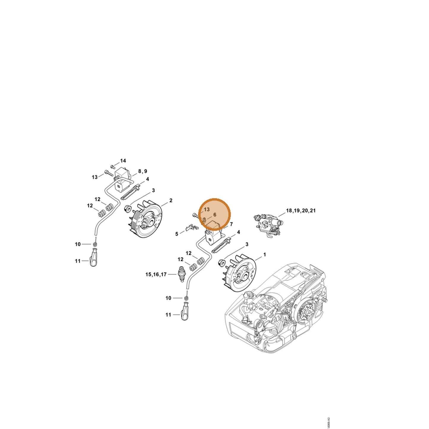 STIHL part 1145-431-2100 — IPL diagram snippet (6x zoom, amber highlight)