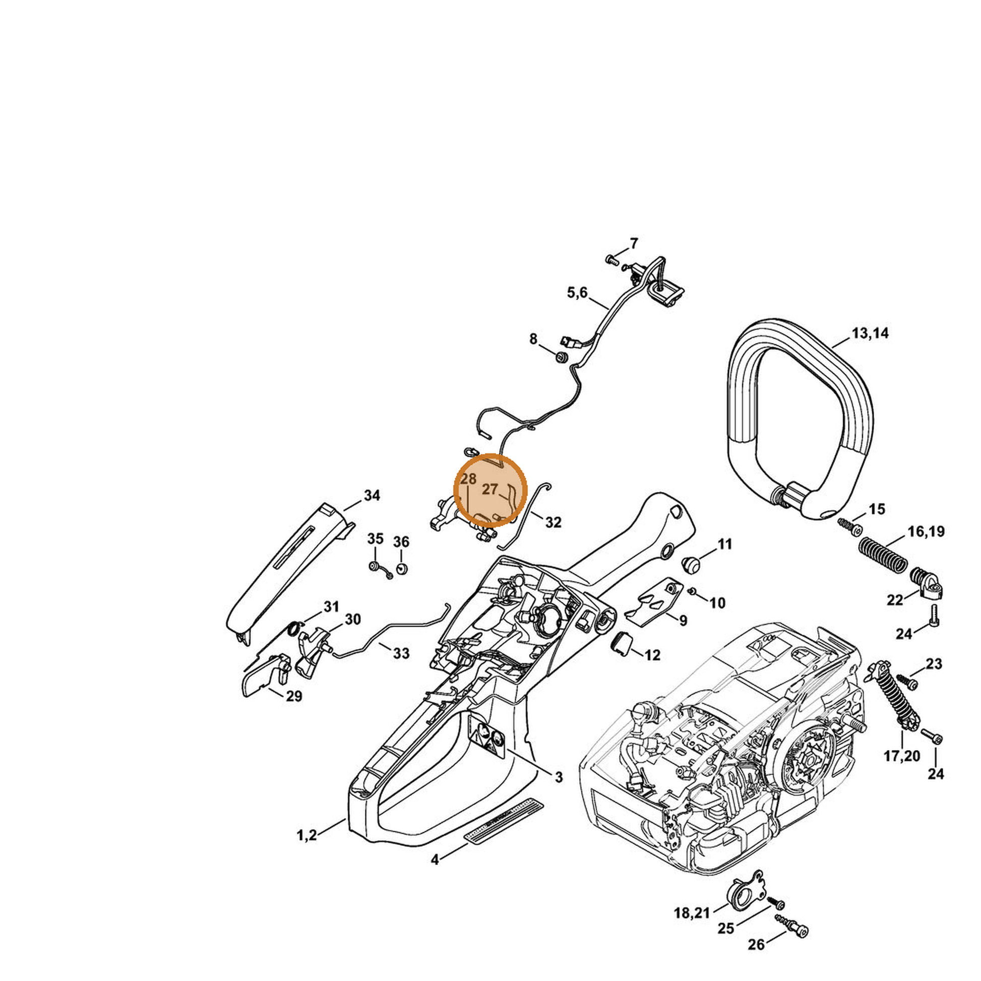 STIHL part 1145-442-1605 — IPL diagram snippet (6x zoom, amber highlight)